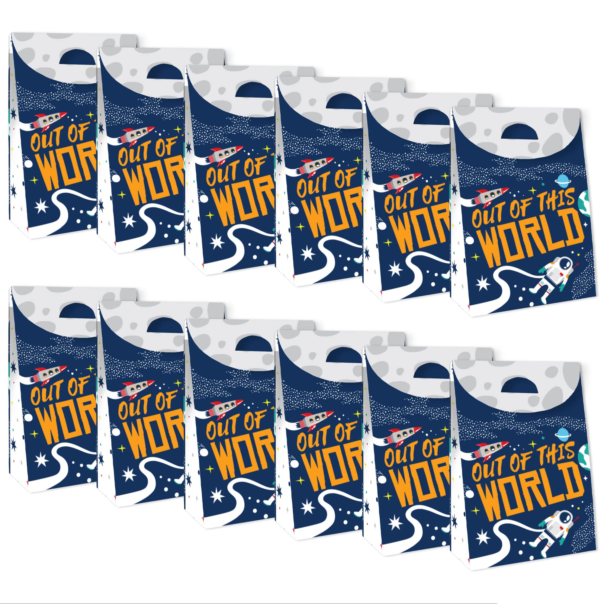 Big Dot Of Happiness Blast Off To Outer Space - Rocket Ship Baby Shower Or Birthday Gift Favor Bag - Party Goodie Boxes - Set Of