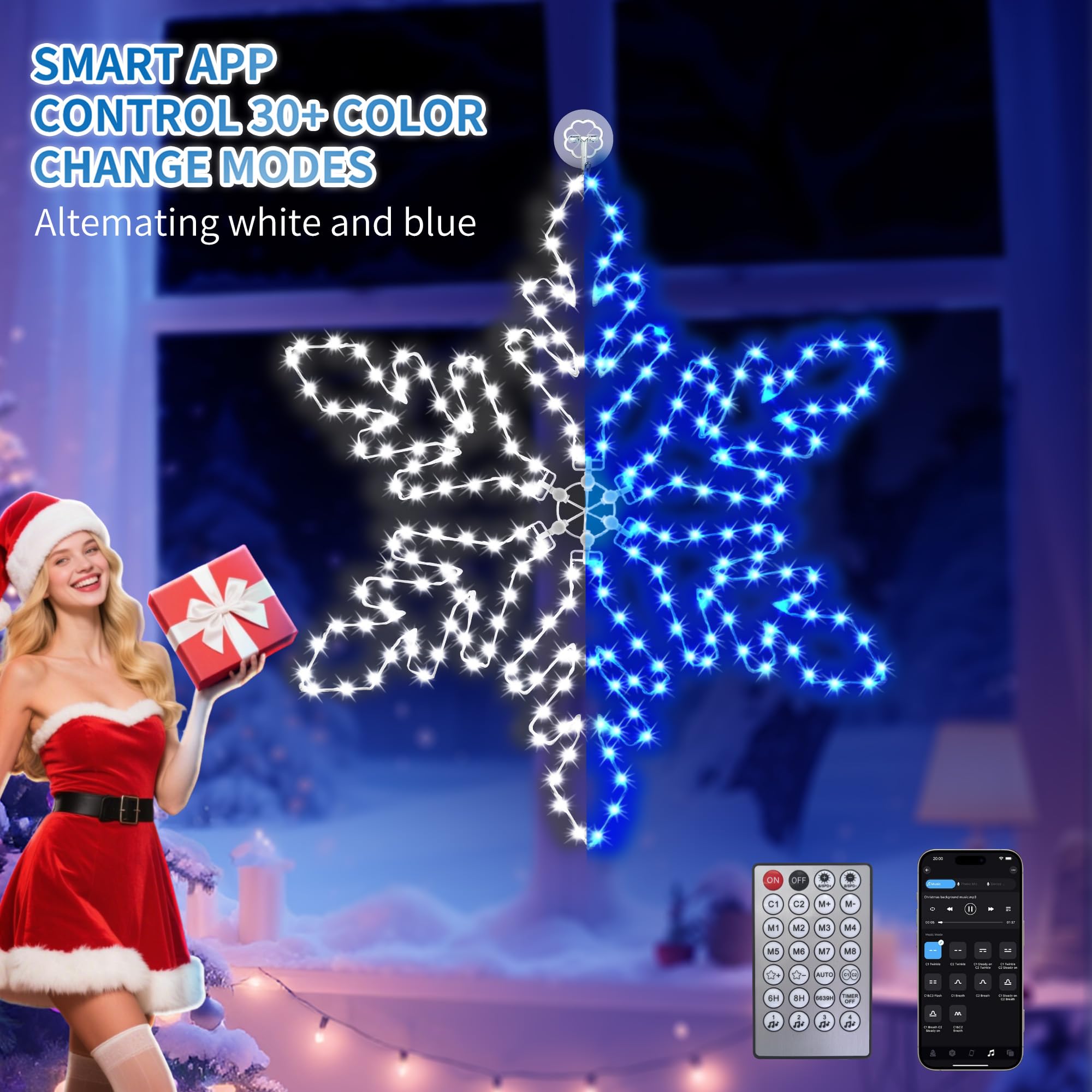 LiuZpatial Led Snowflake Lights Outdoor, 36 219 LED Smart Blue White Snowflake Christmas Lights with APP Remote Control Timer Mu