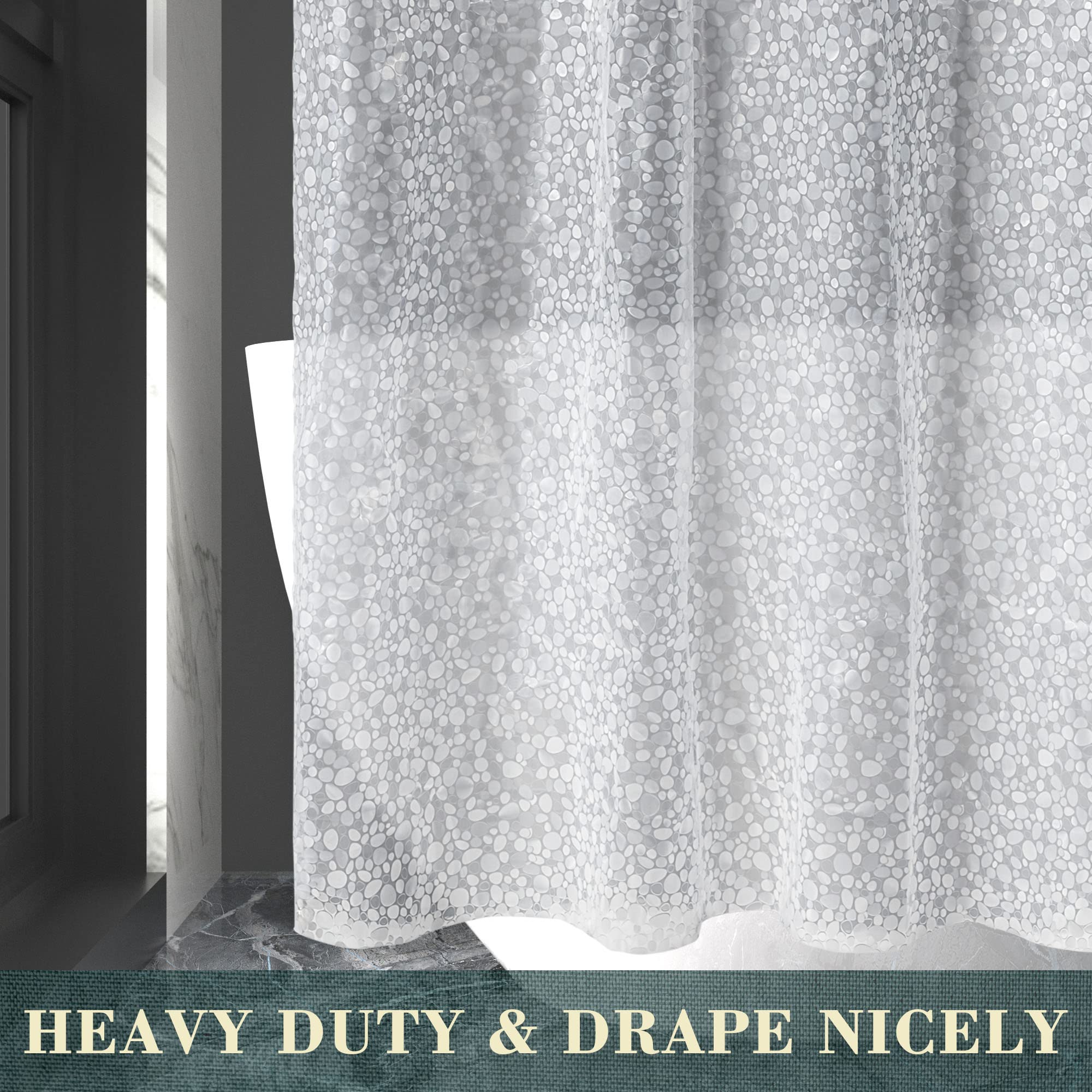 ABLUEN No Hook Shower Curtain or Liner - 8G Heavy Duty Cobblestone Bathroom Shower Curtain No Hooks Required  Waterproof Plastic & PVC Free  Standard Size 71 x 74  Pebble