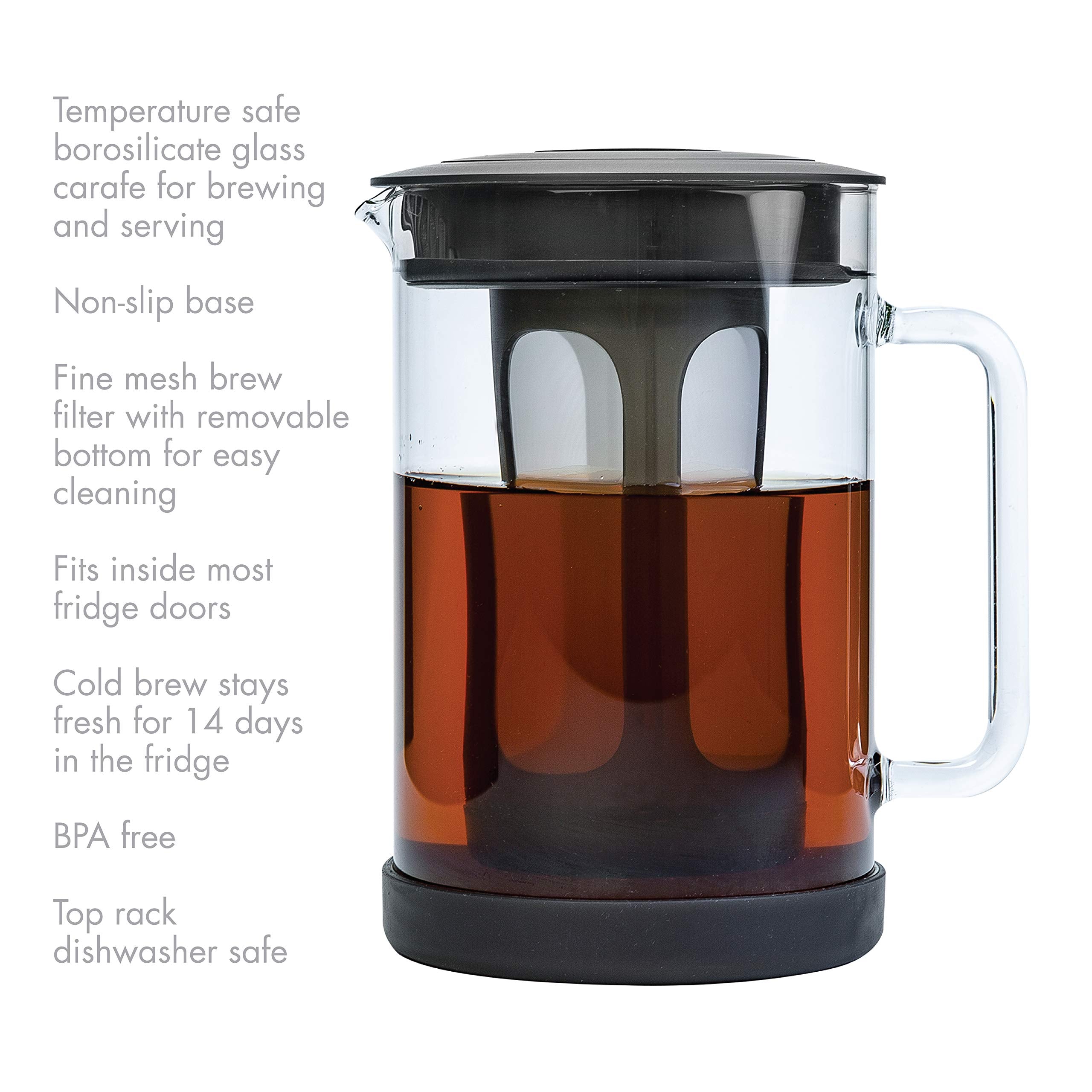 Primula Pace Cold Brew Iced Coffee Maker With Durable Glass Pitcher And Airtight Lid, Dishwasher Safe, Perfect 6 Cup Size, 1.6 Q