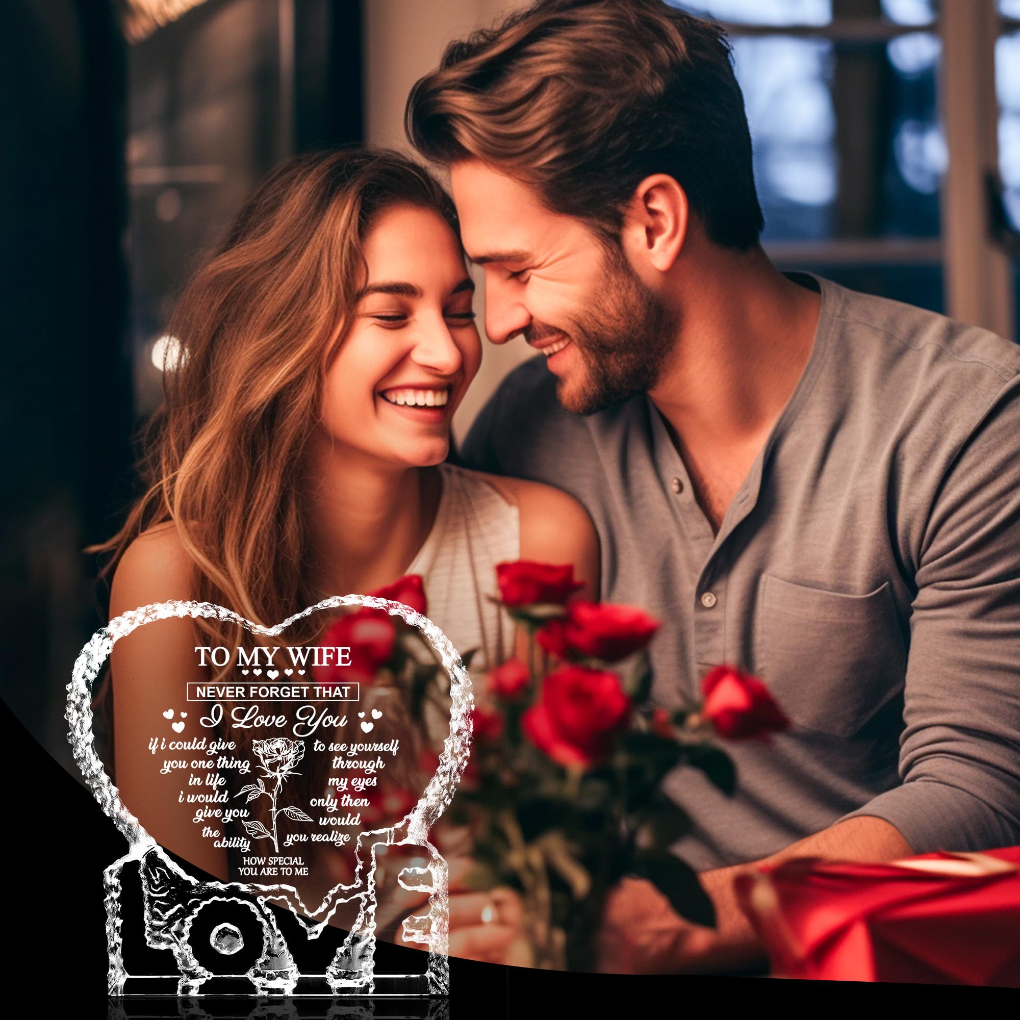 ZHSHWAT Mothers Day Birthday Gifts for Wife -Wife Birthday Gift Ideas,Husband to My Wife Heart-Shaped Crystal Keepsakes Christma