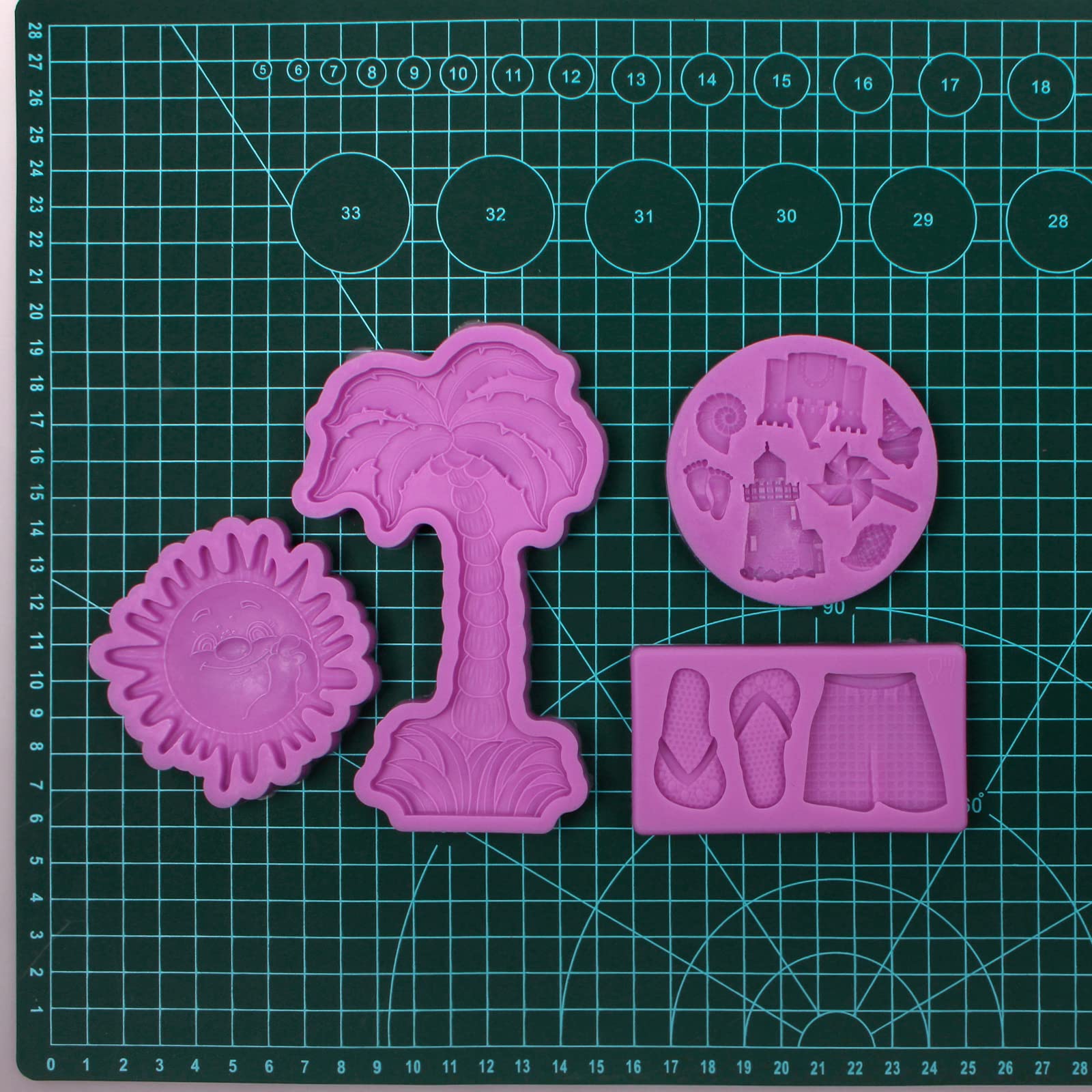 Sun Silicone Molds, Beach Theme With Tree Seashell Chocolate Molds For Cake Decoration, Cupcake Toppers, Soap Decor, Fondant Sug