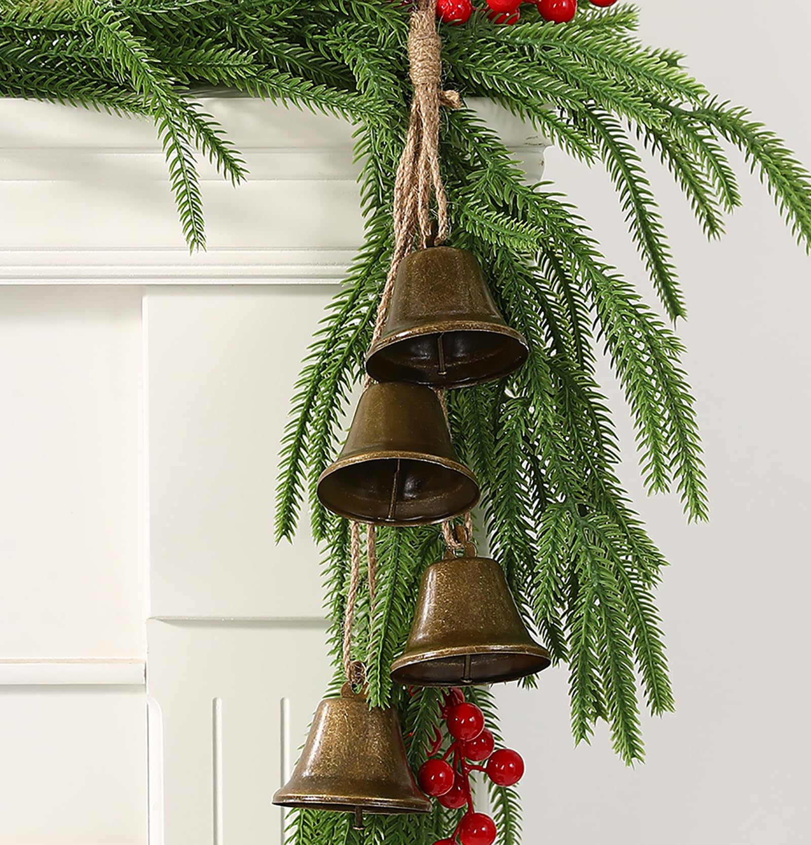 Christmas Decorations-Gold Vintage Bells with Jute Hanging Rope for Christmas Tree Weddings, Parties, Door Hanging, and Christma