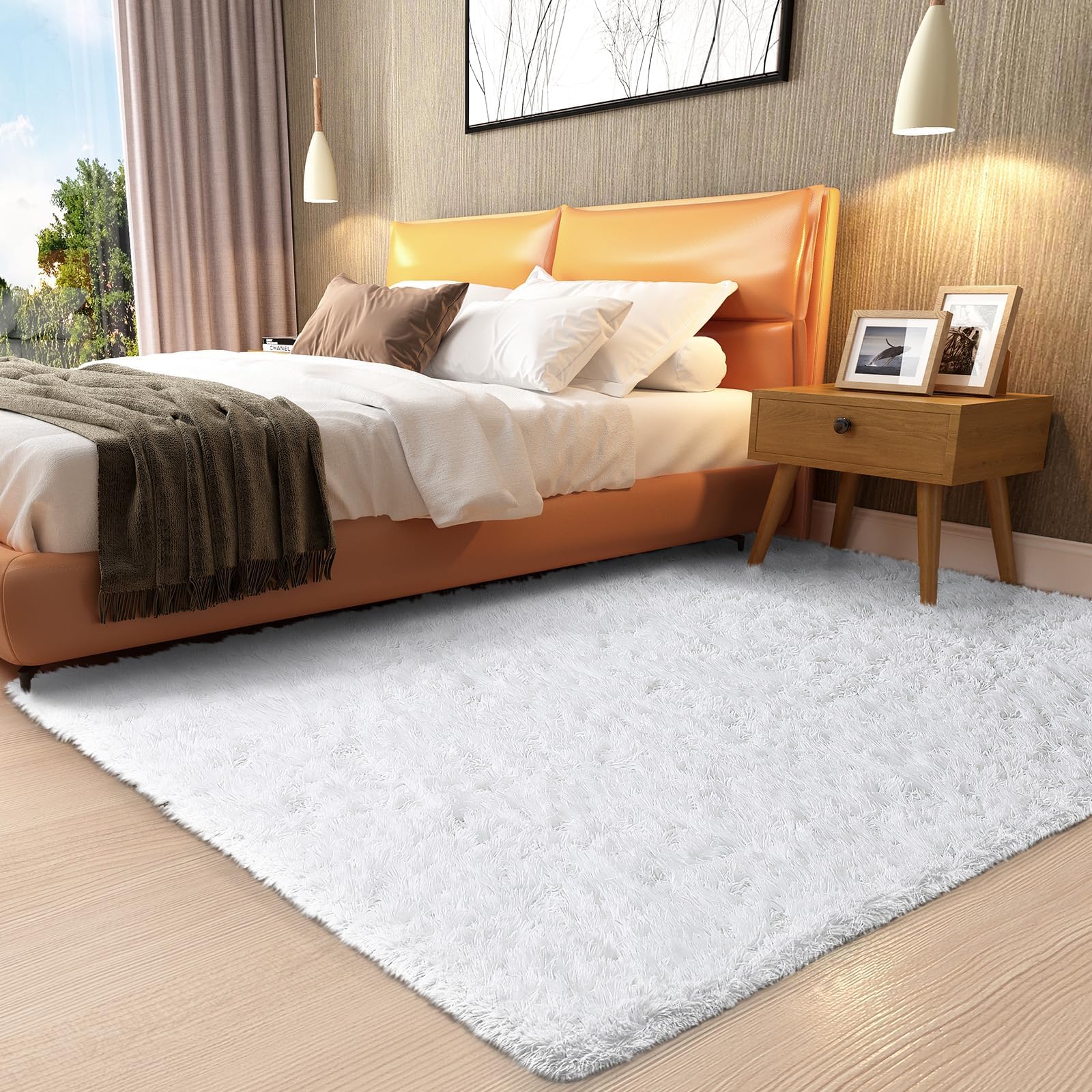 Ophanie White Rugs for Bedroom Fluffy, Girls Kids Baby Shaggy Shag Fuzzy Soft Carpet, 3x5 Small Plush Bedside Area Rug, Indoor F
