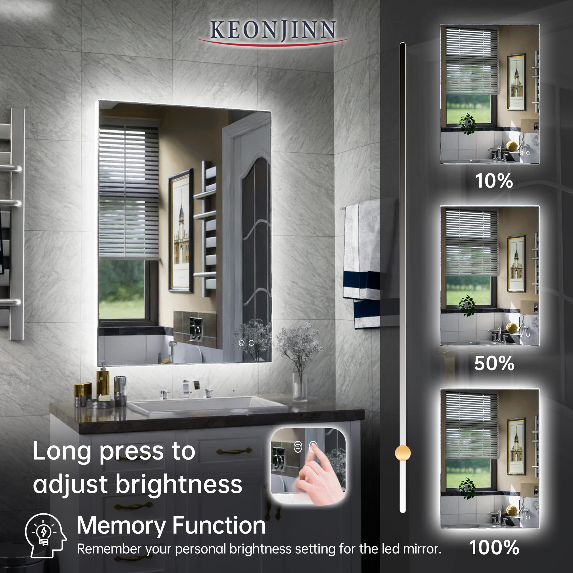 Keonjinn Led Vanity Mirror 20 X 28 Inch Backlit Mirror Bathroom Mirror With Lights Wall Mounted Anti-Fog Lighted Bathroom Mirror