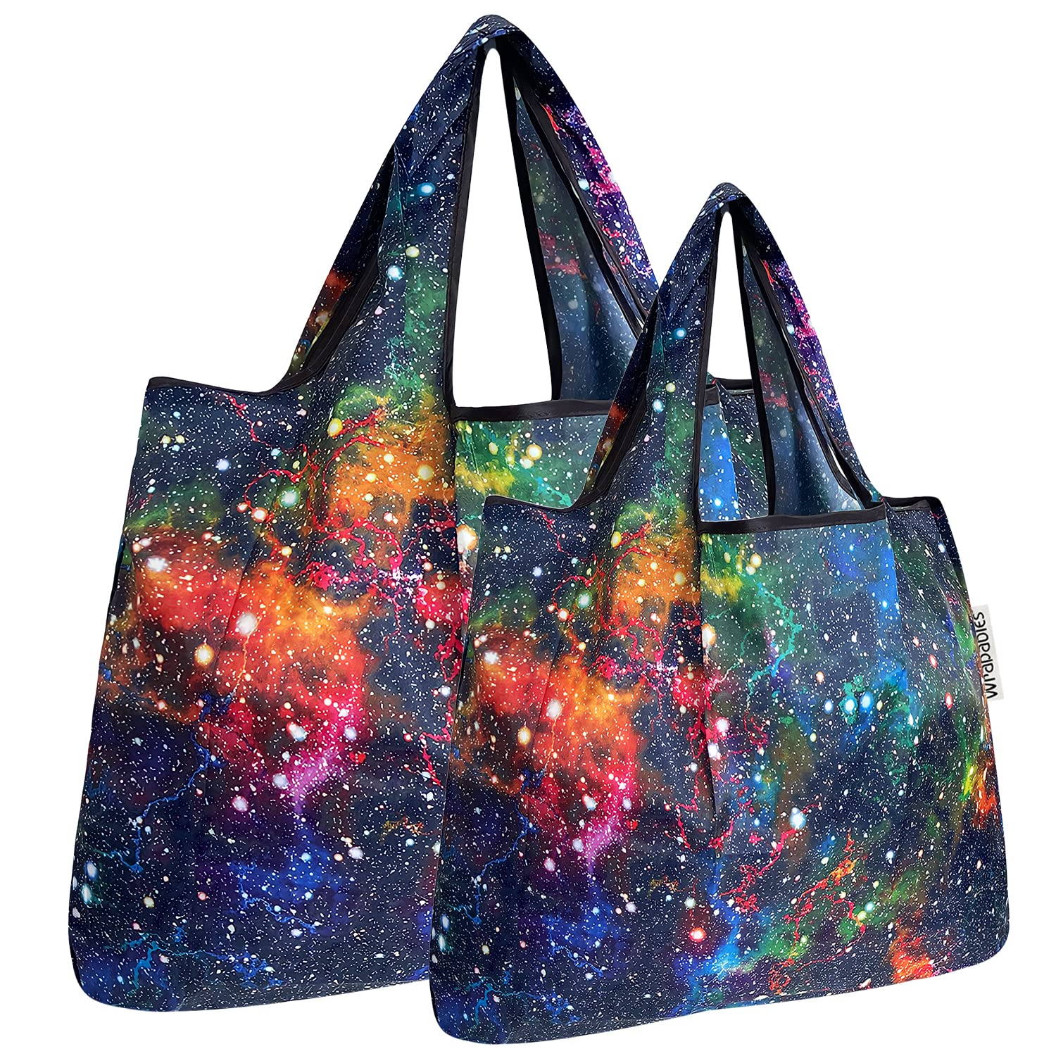 allydrew Large & Small Foldable Tote Nylon Reusable Grocery Bags, Set of 2, Galaxy