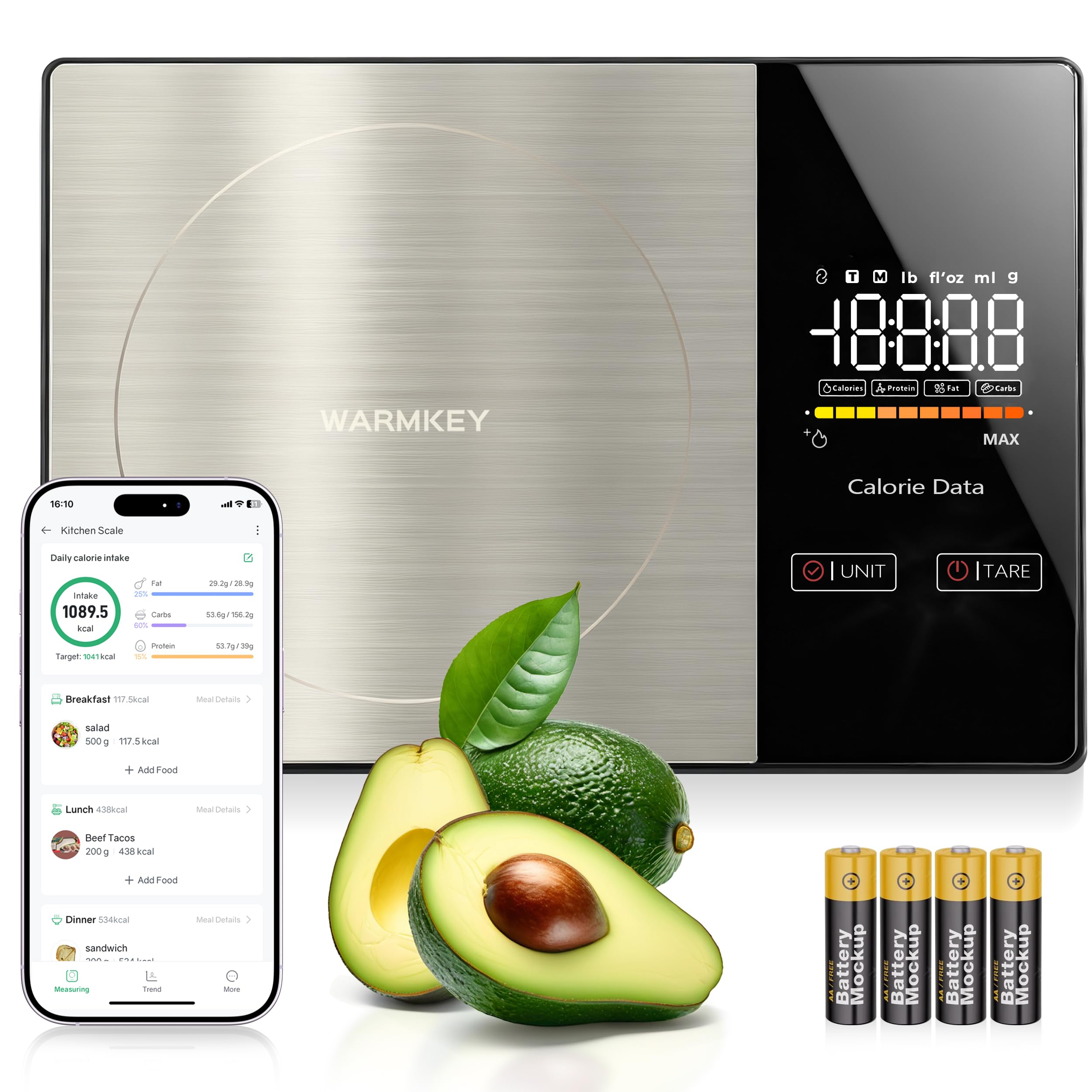 Warmkey Smart Nutrition Food Scale - Digital Kitchen Scale With Nutritional Calculator App,Tare Function,Track Calories &19 Nutr