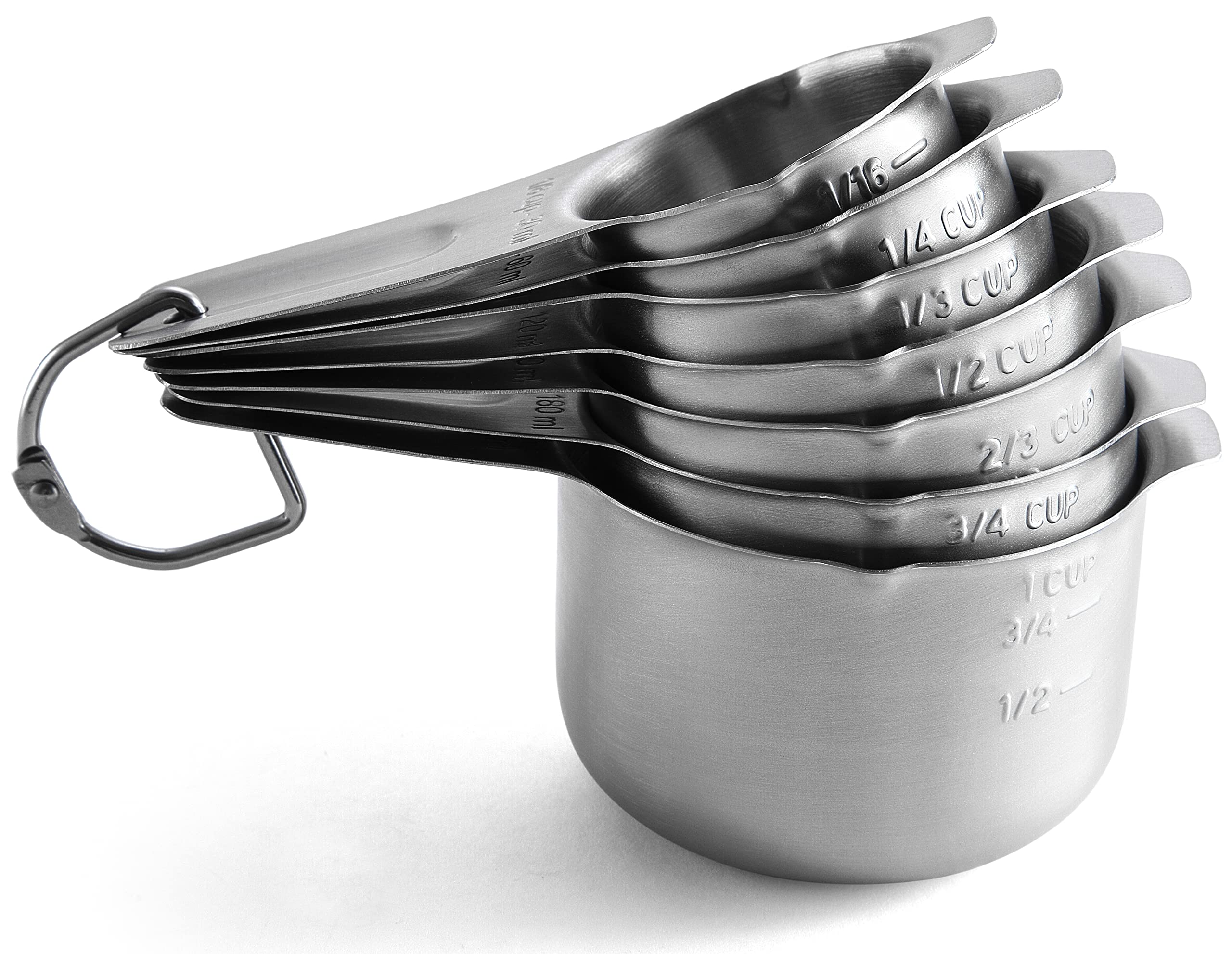 Spring Chef Stainless Steel Measuring Cups Set Of 7 With Pour Spout, Metal Kitchen Tools With Easy To Read Markings For Measurin