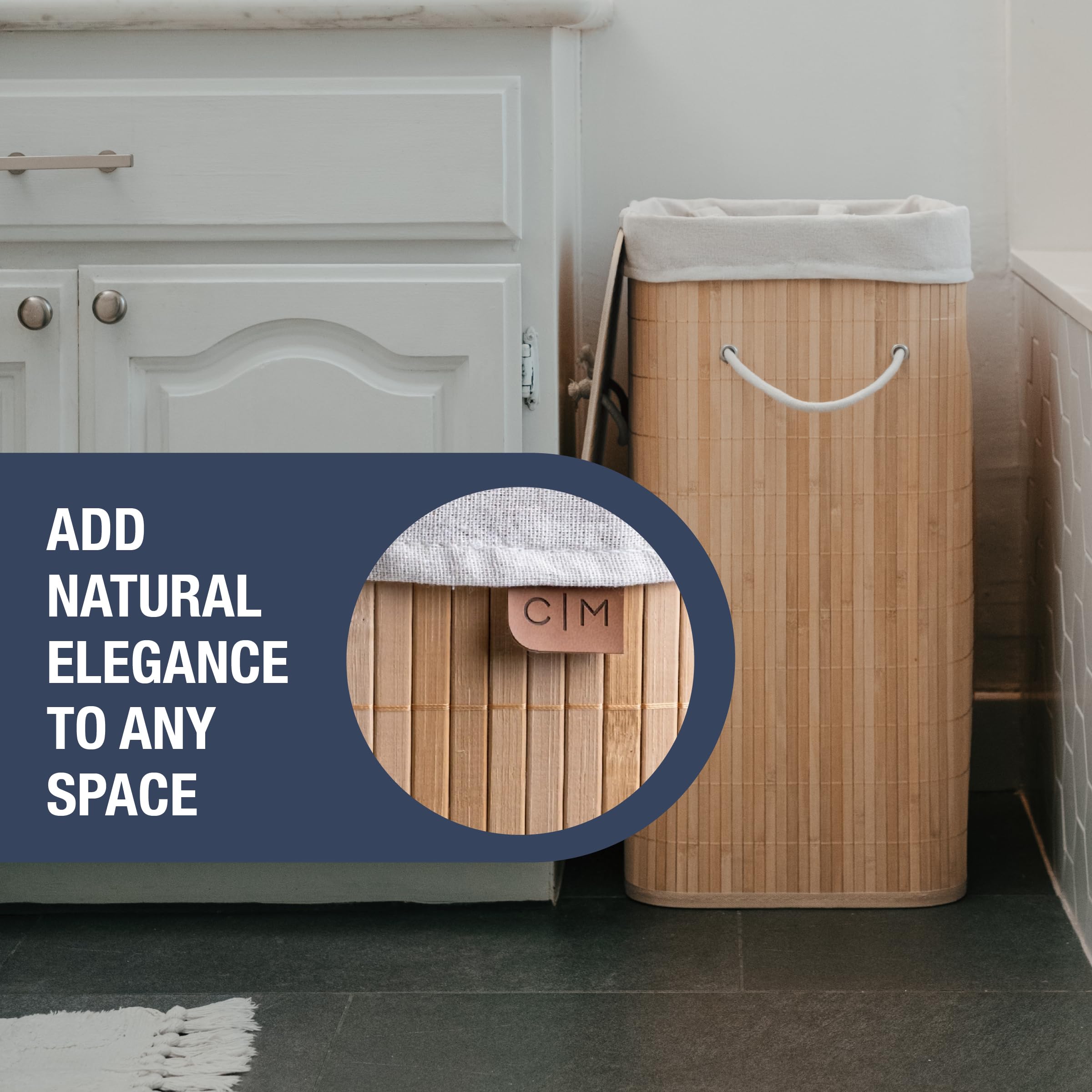 Clevermade Natural Bamboo Hamper Luxe, Double Hamper - 27 Gal (103L) Bamboo Laundry Hamper With Lid And Removable Machine Washab