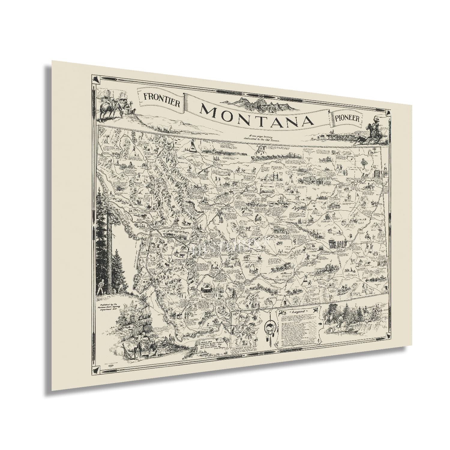 Historix Vintage 1937 Montana Map - 24X36 Inch Poster - Historic Helena & Billings Wall Art