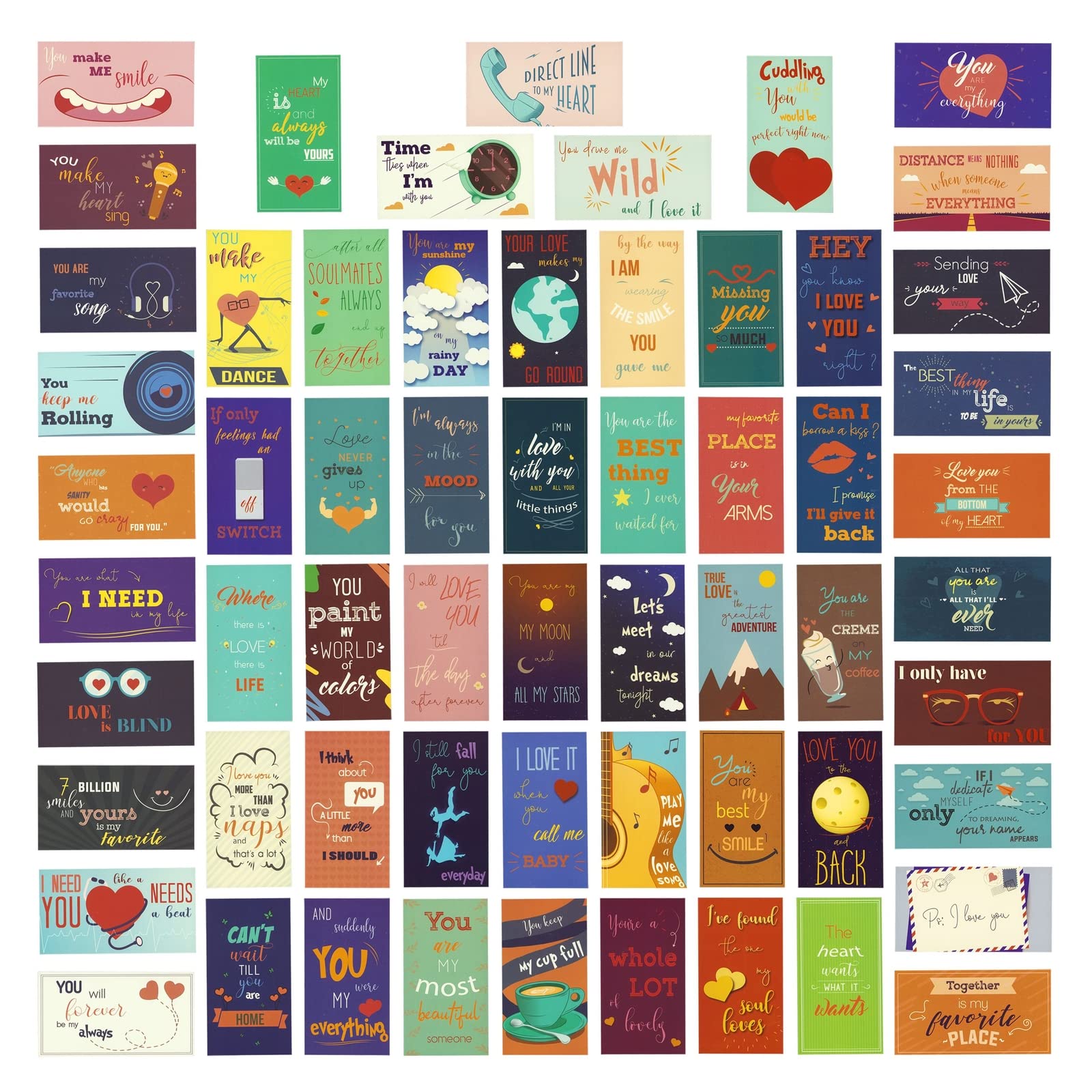 60 Pack Romantic Lunch Box Love Notes For Him, Her, Husband, Wife, Mini Inspirational Note Cards (2 X 3.5 In)