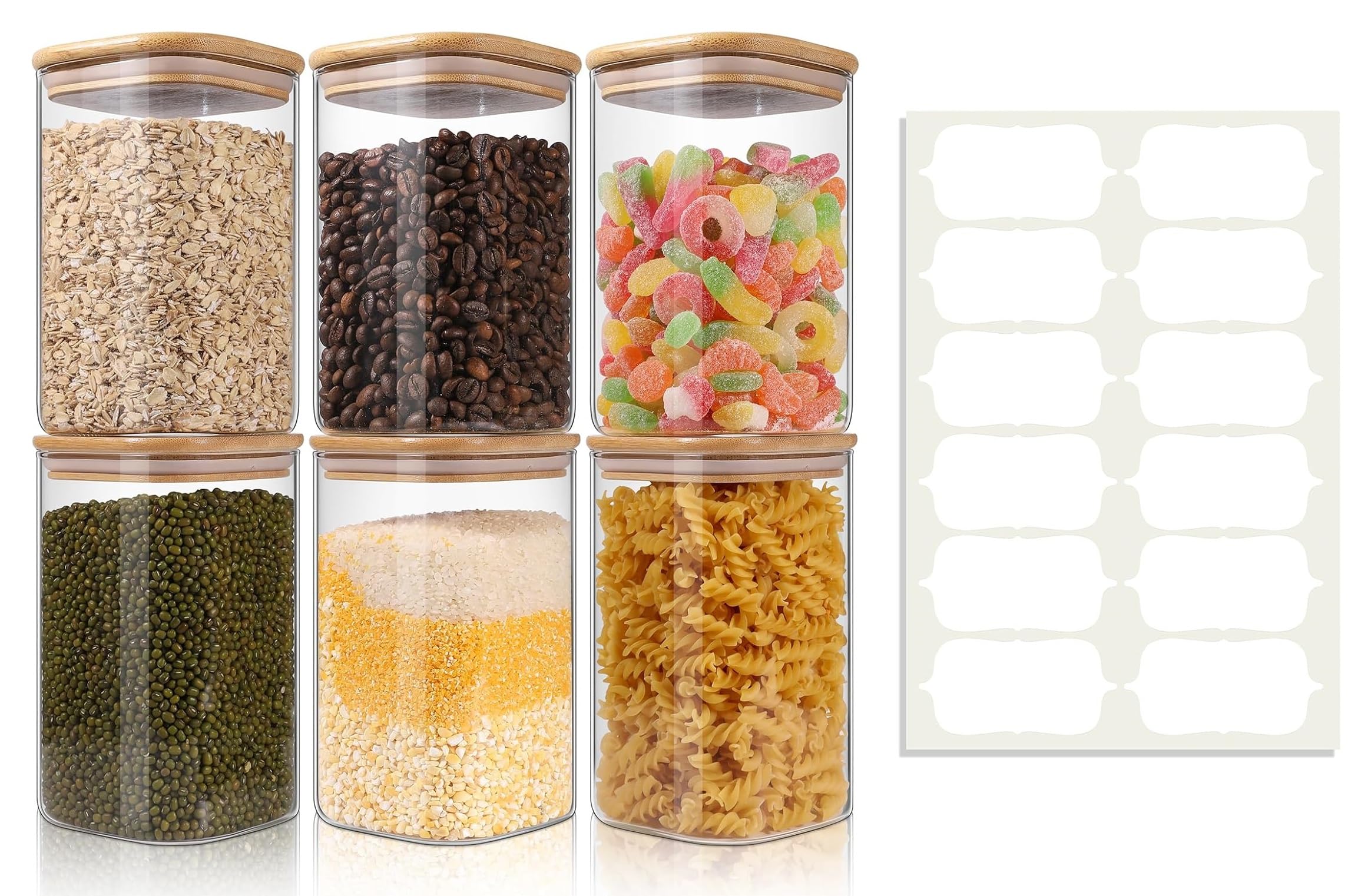 Paksh Novelty Airtight Glass Storage Canisters With Bamboo Lid | Multipurpose Transparent Jars For Kitchen & Home Use | Various 