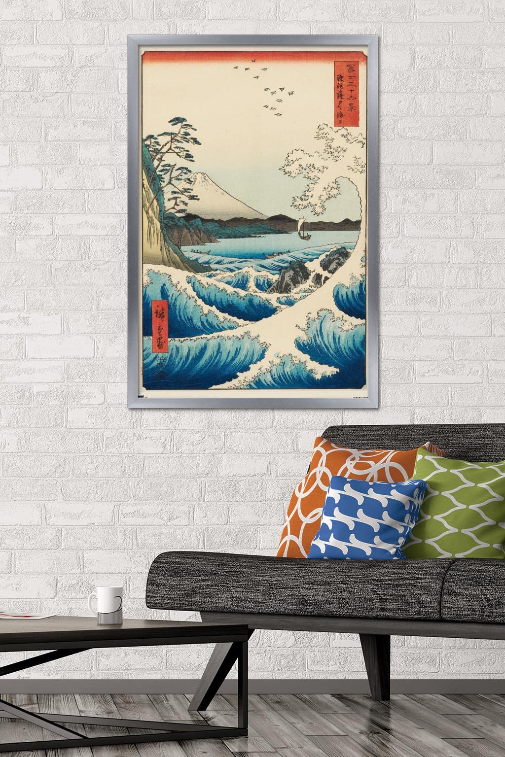 Trends International Hiroshige - The Sea At Satta Wall Poster, 22.375'' X 34'', Silver Framed Version