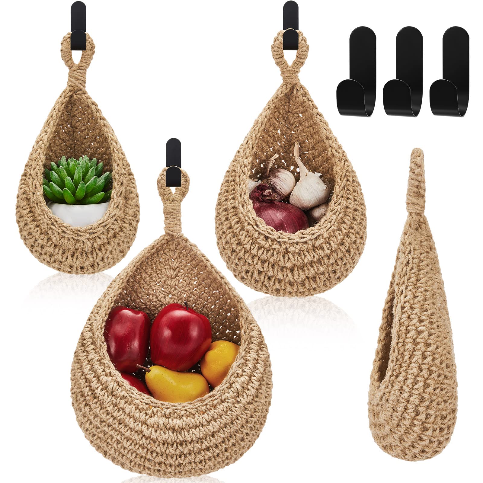 Honeydak Hanging Wall Basket Teardrop Baskets Onion Coat Bohemian Storage Fruit Hooks For Kitchen Home Restaurant Garlic Vegetab