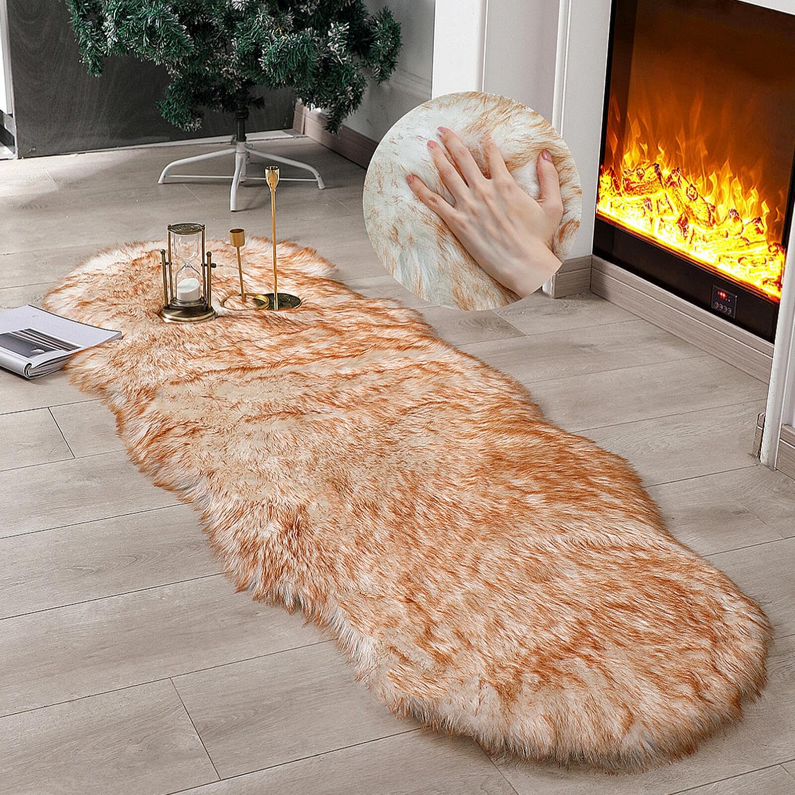 linmopm Faux Fur Rug Sheepskin Shag Fluffy Fuzzy 2x6 ft Runner Rugs for Bedroom Bedside Bed Floor Living Room Plush High-Density
