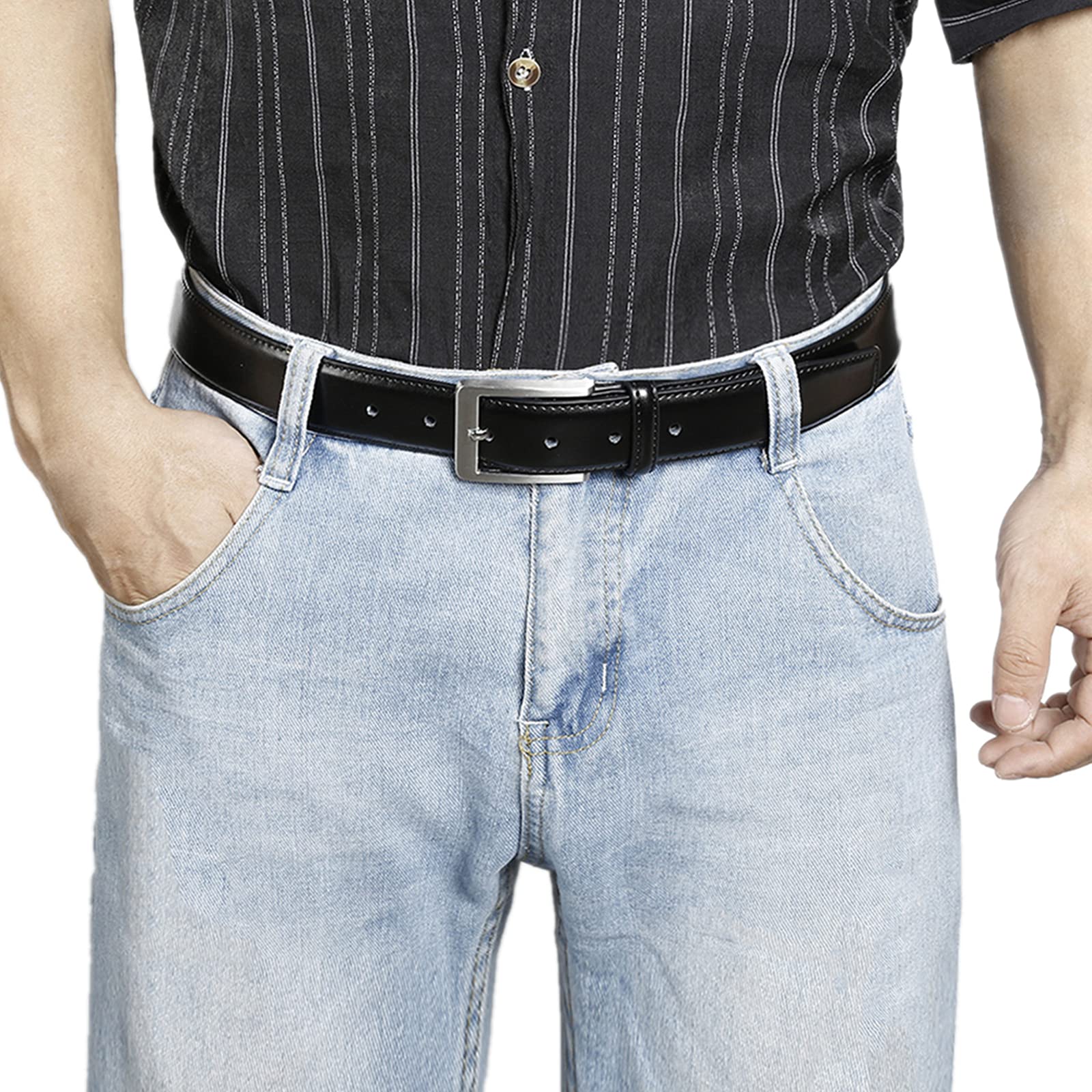 Xouxou Mens Casual Leather Jeans Belts Classic Work Business Dress Belt With Prong Buckle For Men (Black (S101), 50 (Waist 48))