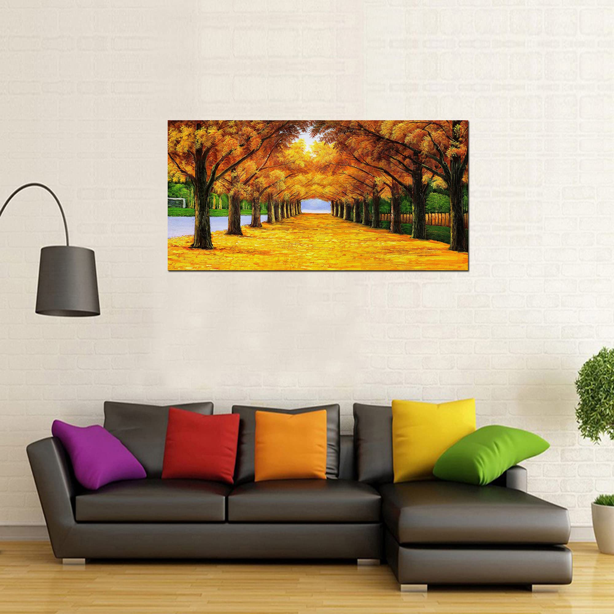 Xxmwallart Fc2150 Wall Art Golden Autumn Scene Canvas Prints Painting Gold Tree Paintings Pictures Framed For Living Room Bedroo