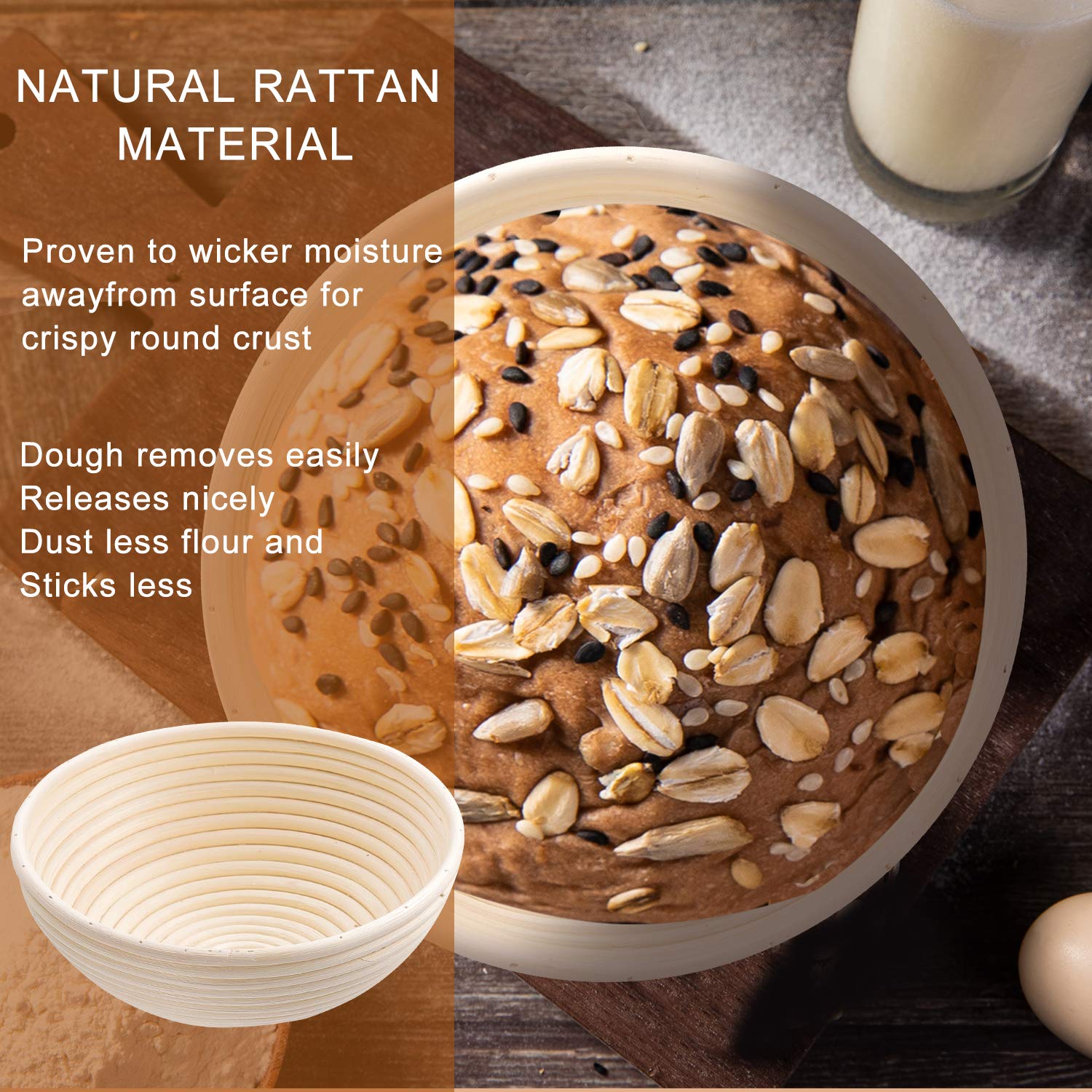 Wwyybfk Banneton Bread Proofing Basket, Sourdough Bread Baking Supplies, 9'' Sourdough Bread Proofing Basket Baking Set