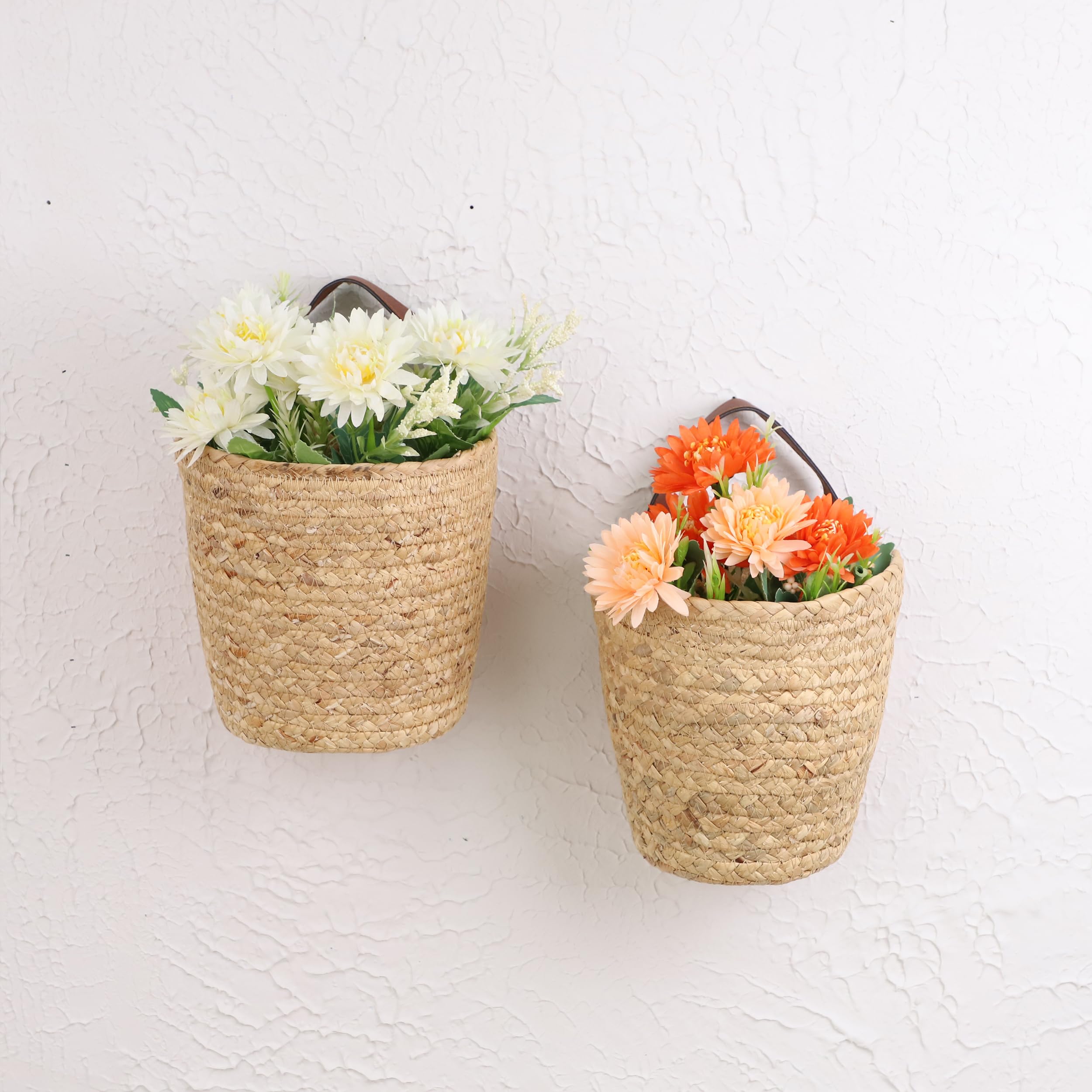 Yrmt Water Hyacinth Hanging Storage Baskets 2 Pack Woven Wall Hanging Baskets For Organizing Flower Plants Boho Decor 7.5'' X 7.