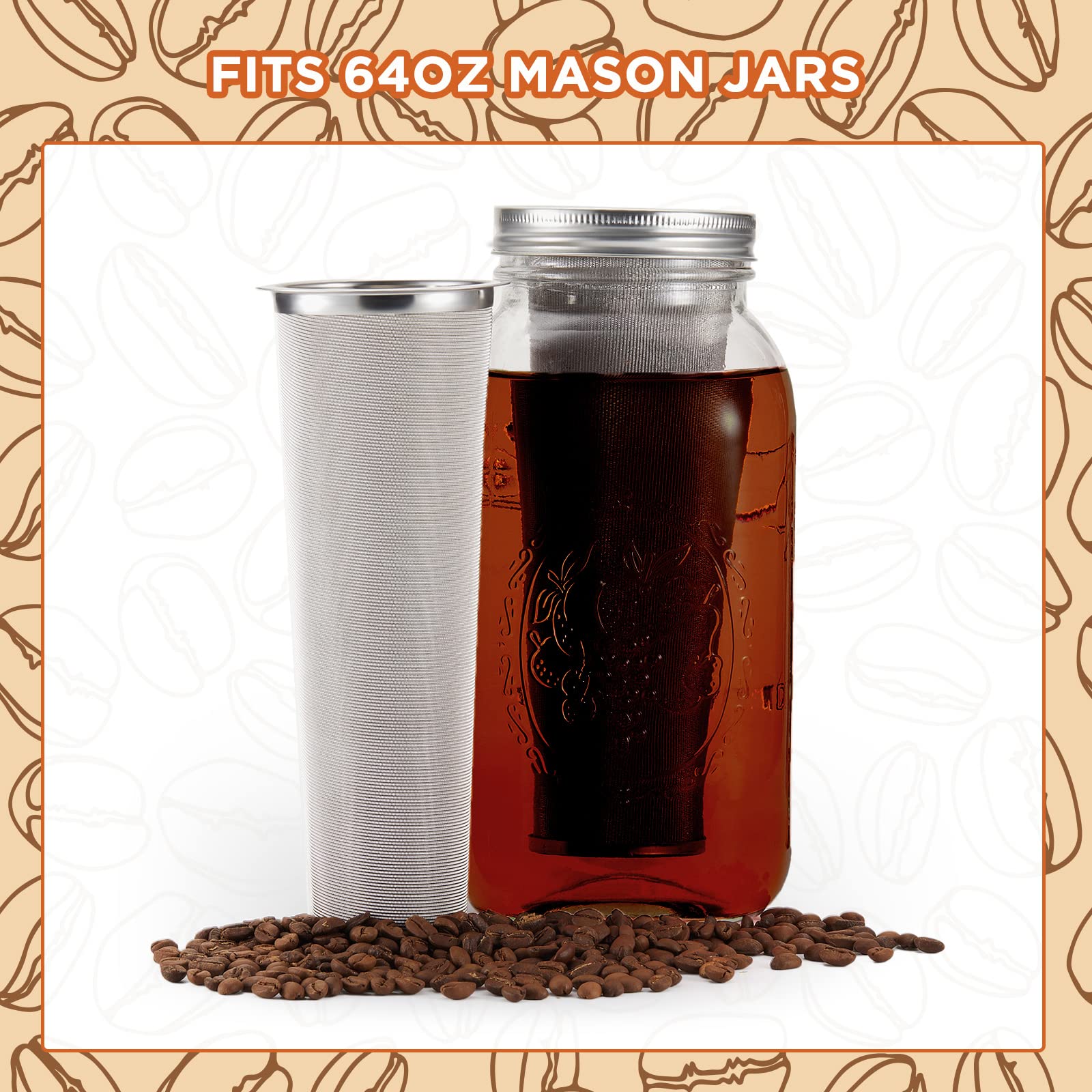 2 Pcs Cold Brew Coffee Filter Stainless Steel Filter Coffee Tea Infuser Coffee Strainer Canning Jar Mesh Coffee Filter For Wide