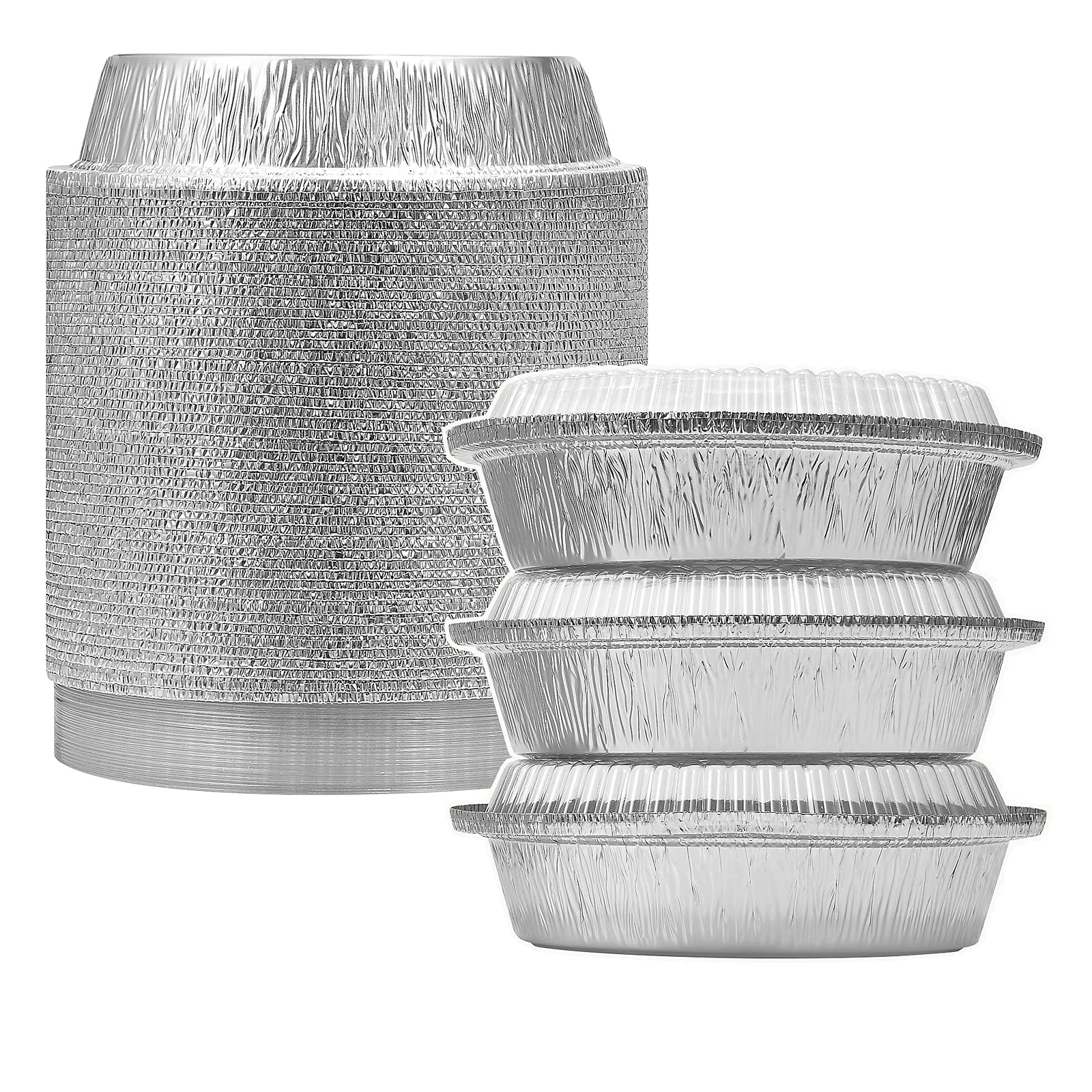 MESTAEK 7 Aluminum Foil Pans with Clear Lids 50 Pack,Heavy Duty Disposable Containers for Roasting,Storing,Baking,Cooking,Recycl