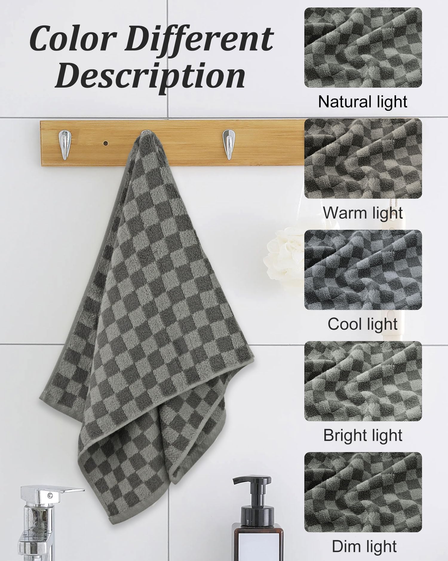 Jacquotha Soft Hand Towels 4 Pack, Grey Checkered Face Towel Set For Bathroom Kitchen, Decorative Quick Dry Towel 13X29 Inches