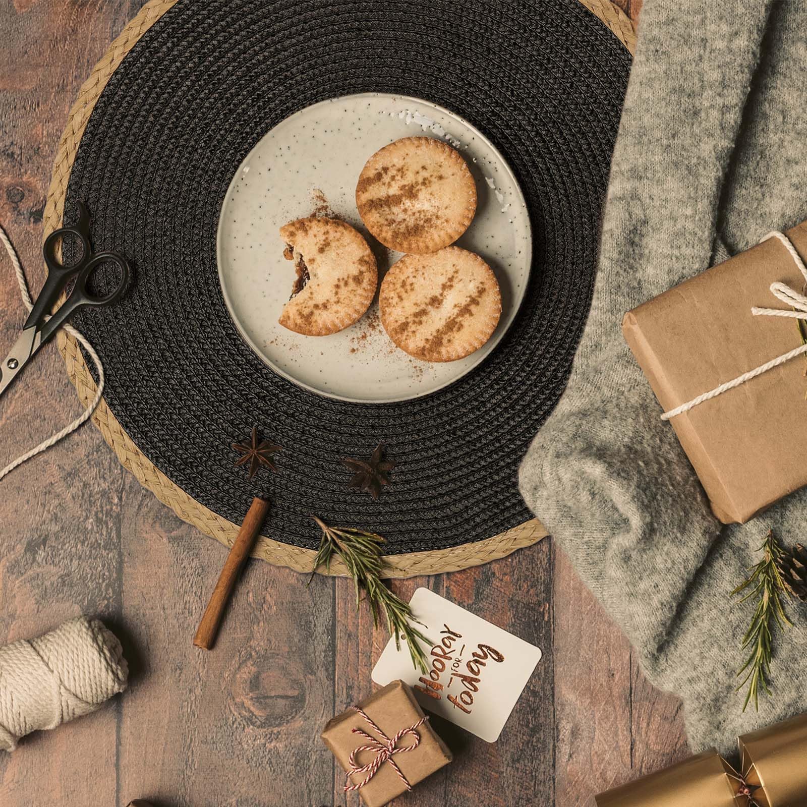 Noctiflorous Round Braided Placemats Set Of 4 Table Mats 15 Inches Washable Heat Resistant For Dining Table Non-Slip Indoor Outd