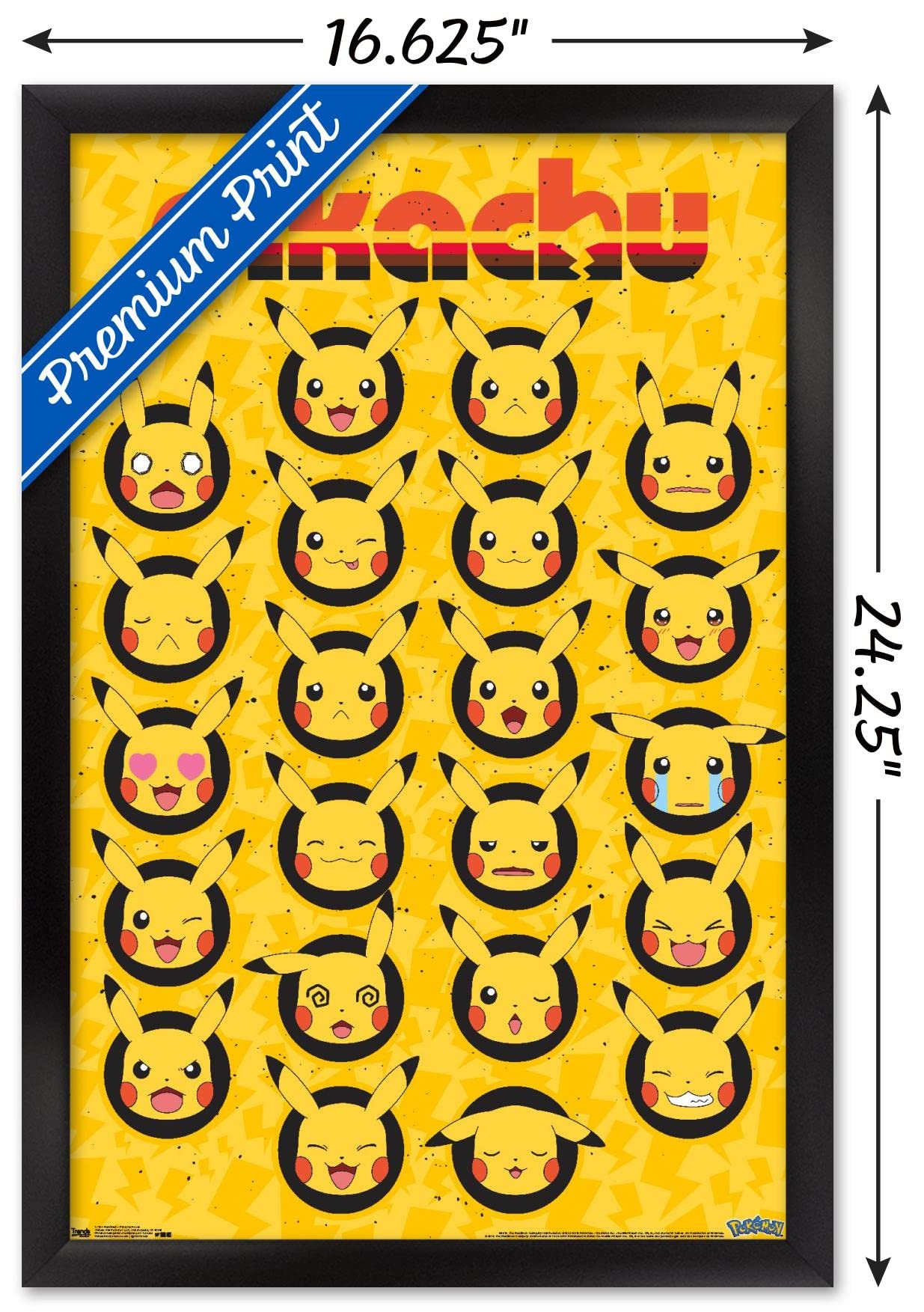 Trends International Pok  Mon - Pikachu Faces Wall Poster, 14.725'' X 22.375'', Black Framed Version