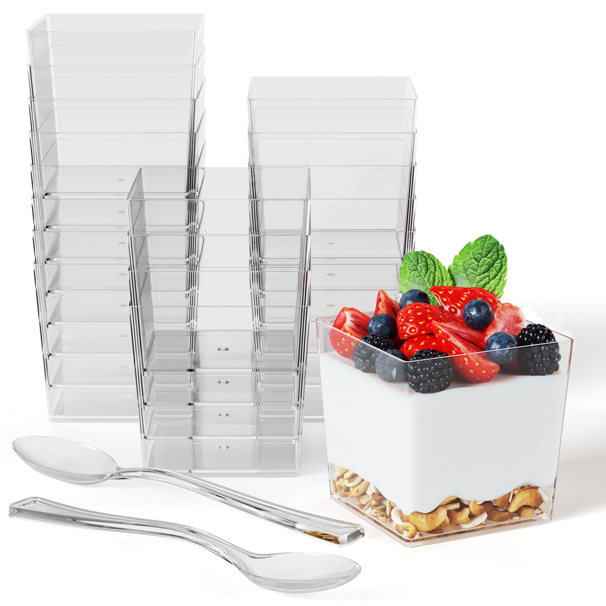 Exquisite Mini Dessert Cups With Spoons 400 Pcs - 3.6 Oz Square Dessert Cups With Tasting Spoons 200 Sets | Mini Parfait Cups |