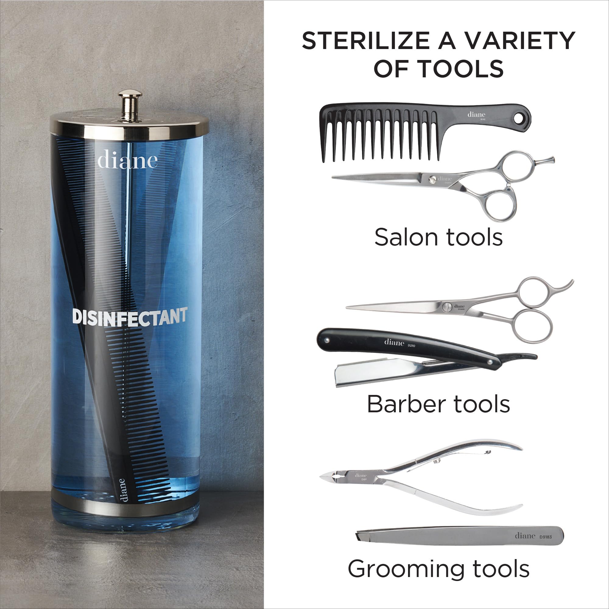 Diane Glass Disinfectant Jar For Sterilizing Hair Salon Shears, Combs, Barber Cleaning Supplies, Clippers, And Nail Tools - Larg