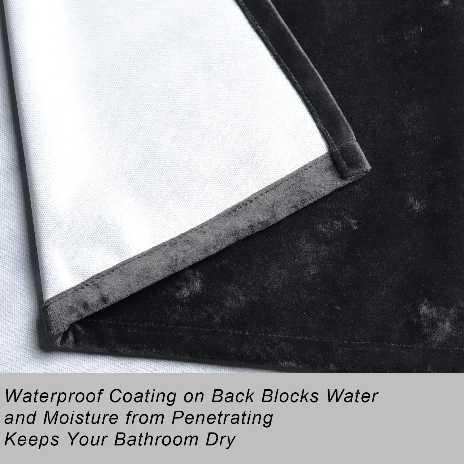 Tamgho Crushed Black Velvet Extra Long Shower Curtain 84 Inches Long, Luxury 84 Inch Shower Curtain Set With Gold Decro Hooks, W