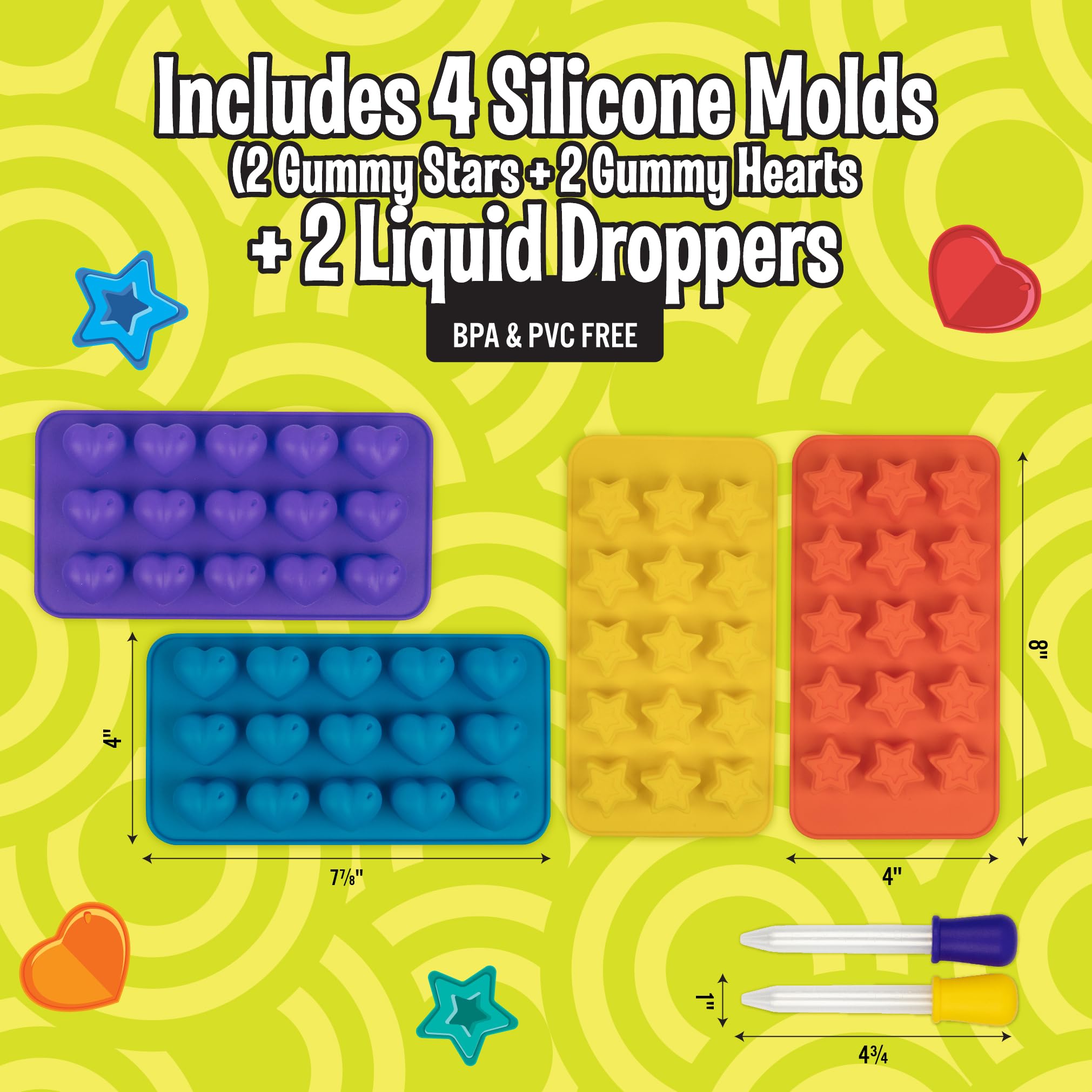 Star & Heart Silicone Gummy Candy Molds, 4 Pack Set - Xl Nonstick Siliconetrays With 2 Droppers For Chocolate, Ice Cubes, Bpa-Fr