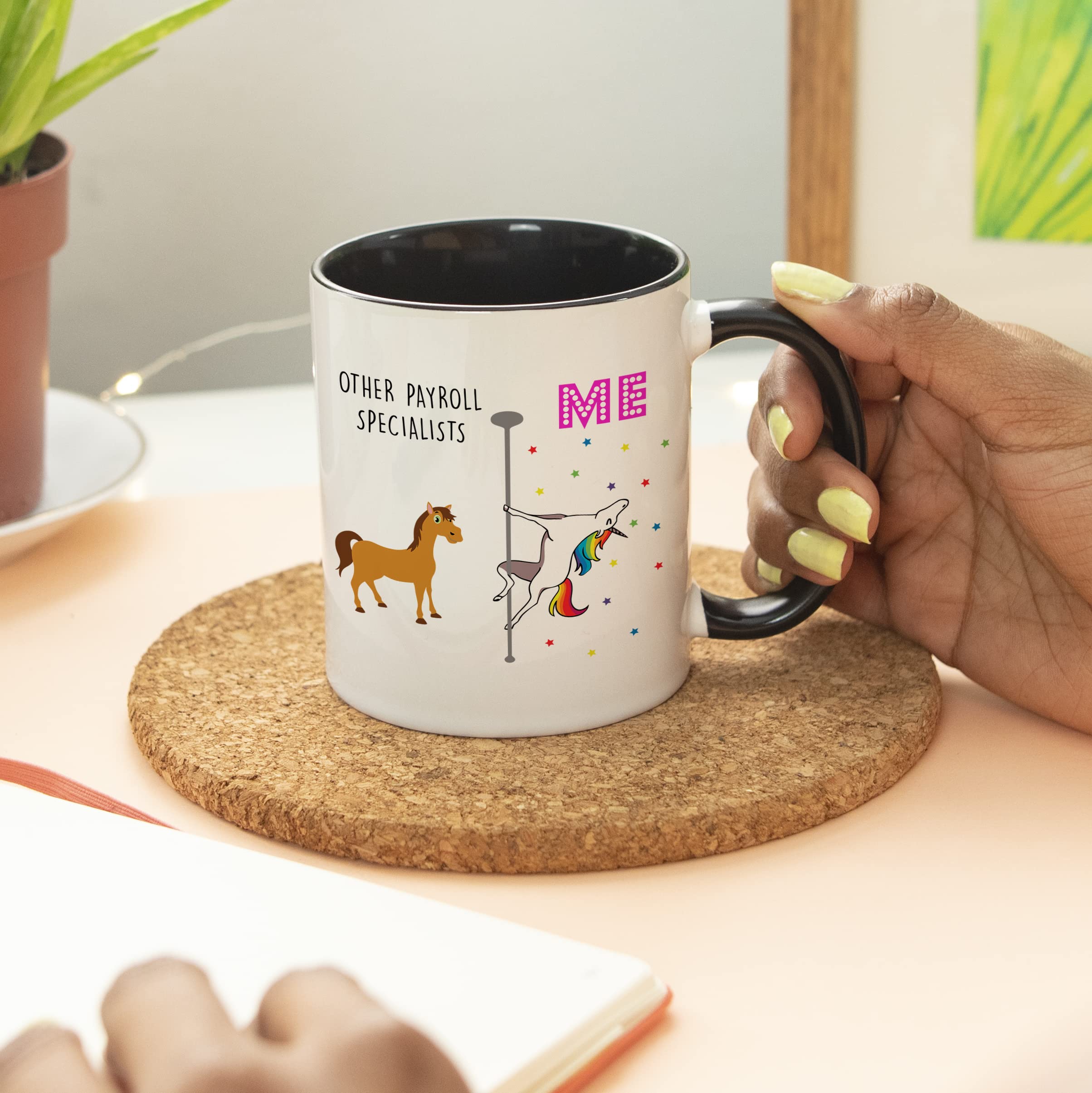 YouNique Designs Payroll Specialist Coffee Mug, 11 Ounces, White, Funny Unicorn Mug for a Payroll Clerk, National Payroll Week G