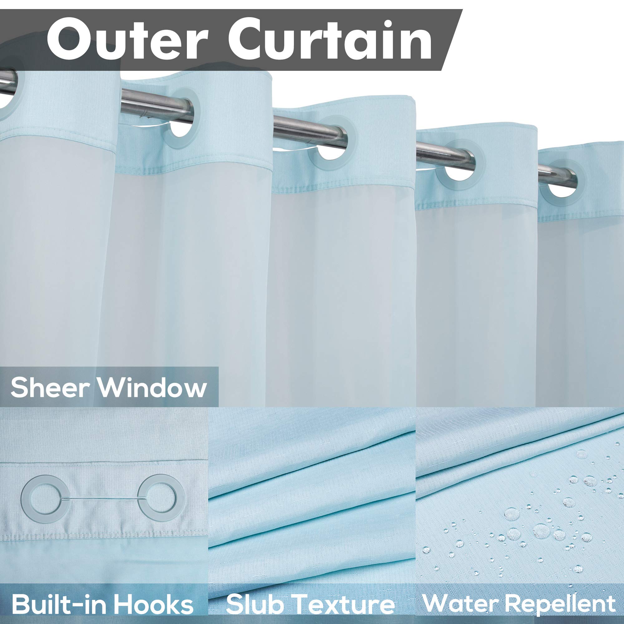 No Hook Slub Textured Shower Curtain with Snap-in PEVA Liner Set - 71'' x 74''(72'')  Hotel Style with See Through Top Window  Machine Washable & Water Repellent  Blue  71x74