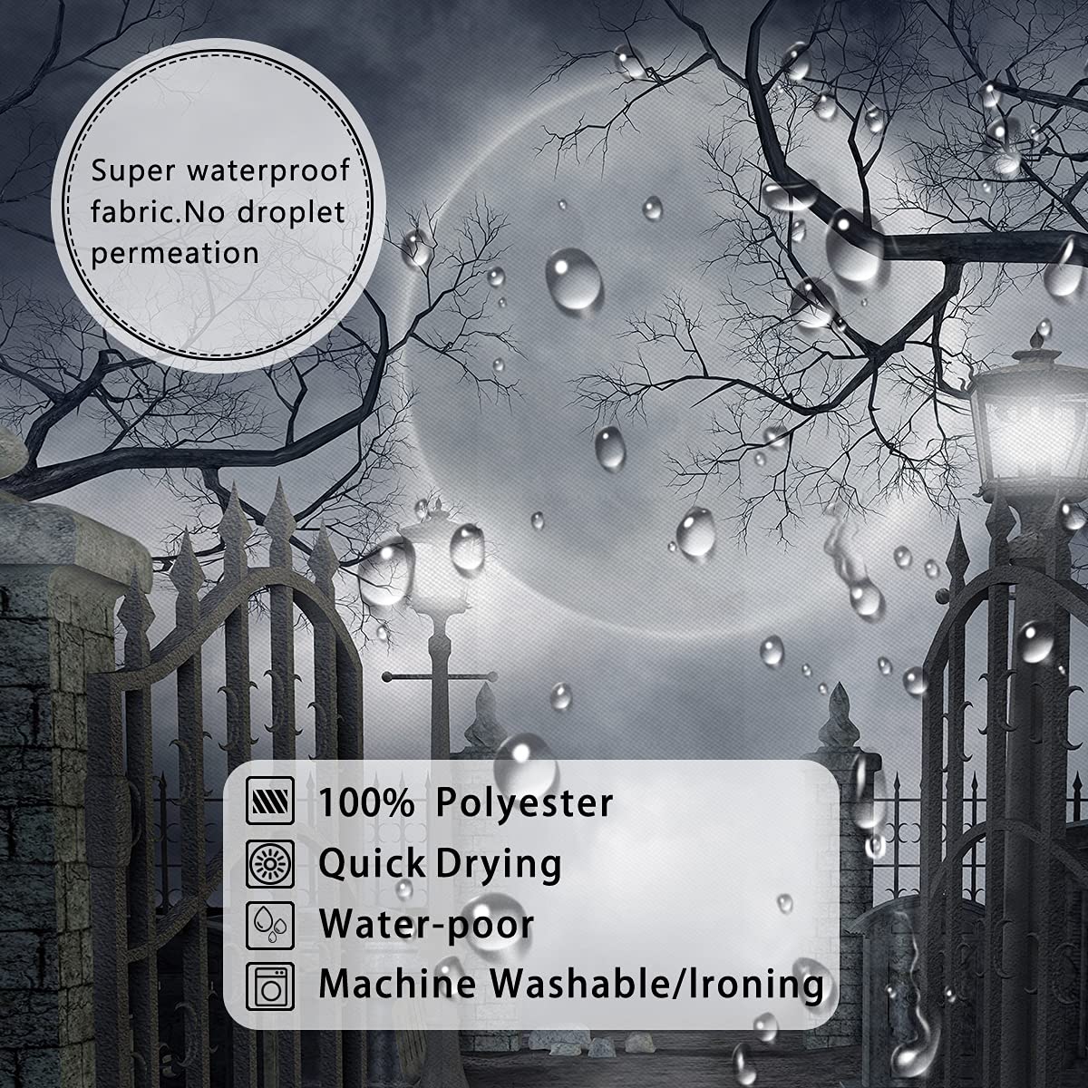 Dephoto Halloween Shower Curtain For Bathroom Scary Night Courtyard Door Spooky Moon Horrifying Dead Tree Street Lamp Poliester