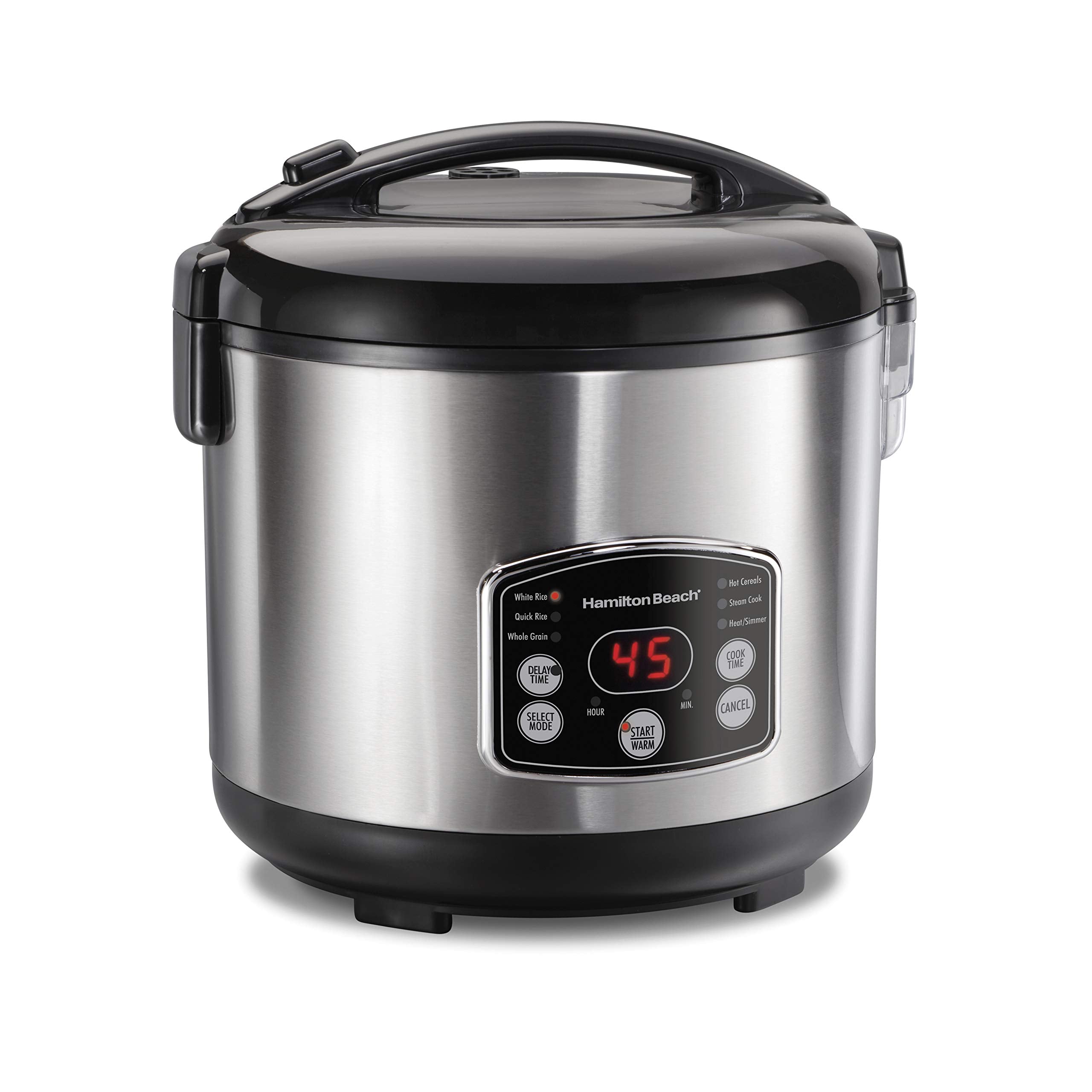 Hamilton Beach Digital Programmable Rice Cooker & Food Steamer, 14 Cups Cooked (7 Uncooked) With Steam & Rinse Basket, Stainless