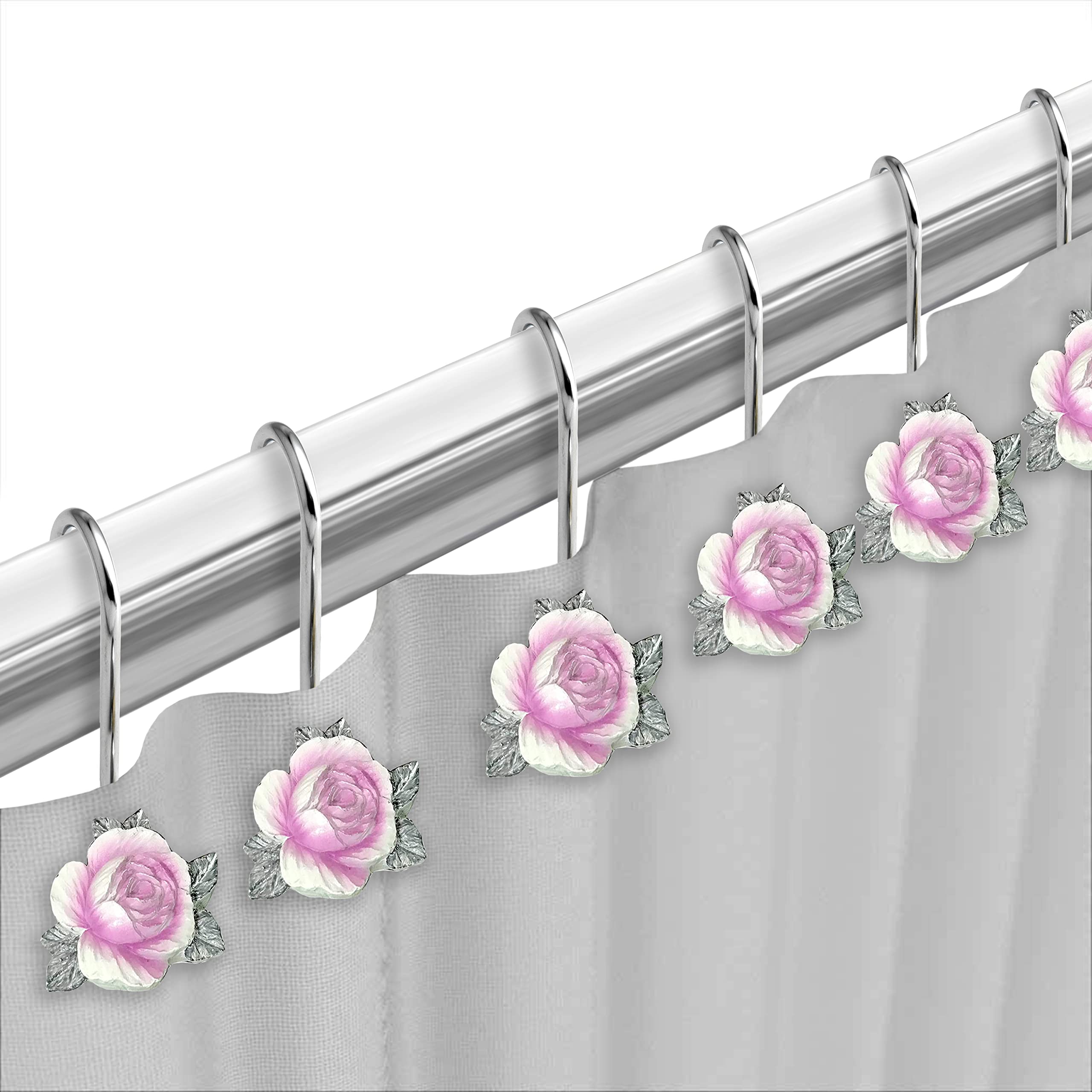 Zahari Home 13pc Michelle Bathroom Shower Curtain Sets Shower Curtain & 12 Shower Bathroom Hooks Modern Classic Luxury Contemporary Decor Floral Shower Curtain Stylish Bath Sets