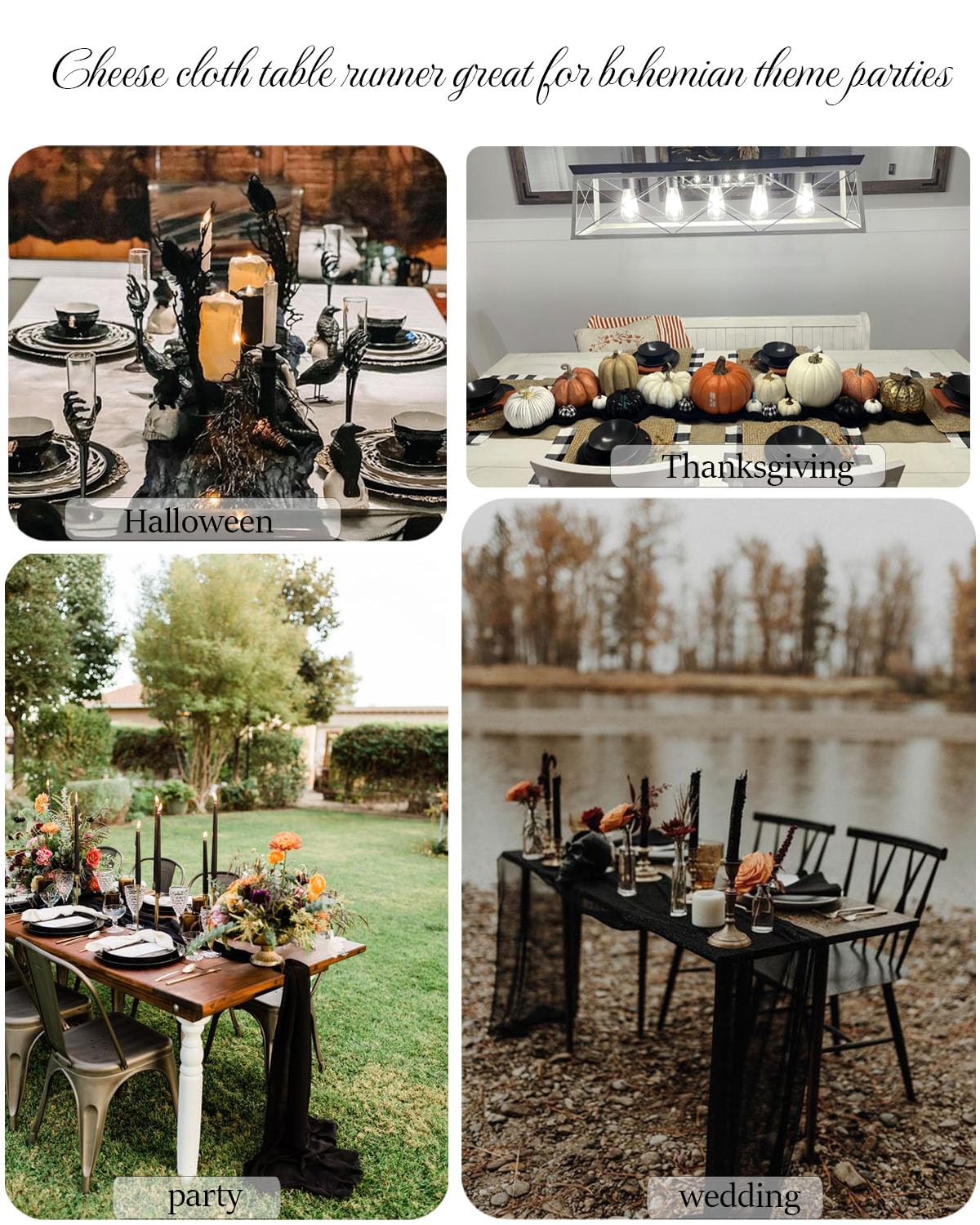 Fusenyuan Black Cheesecloth Table Runner 10Ft 1Pcs Rustic Boho Gauze Table Runner Romantic Sheer Table Runner 120 Inches Long Fo