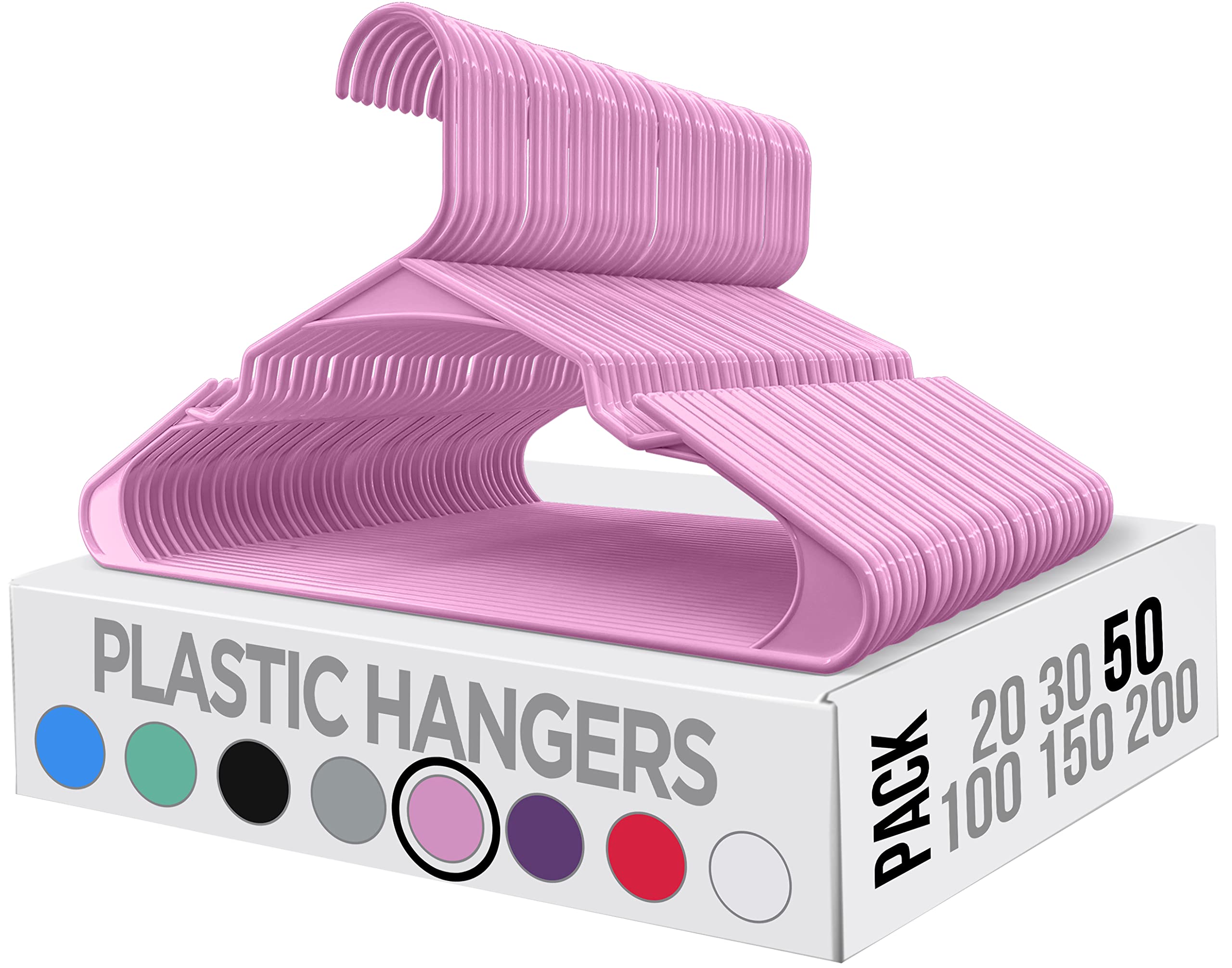 Utopia Home Clothes Hangers 50 Pack - Plastic Hangers Space Saving - Durable Coat Hanger With Shoulder Grooves (Pink)