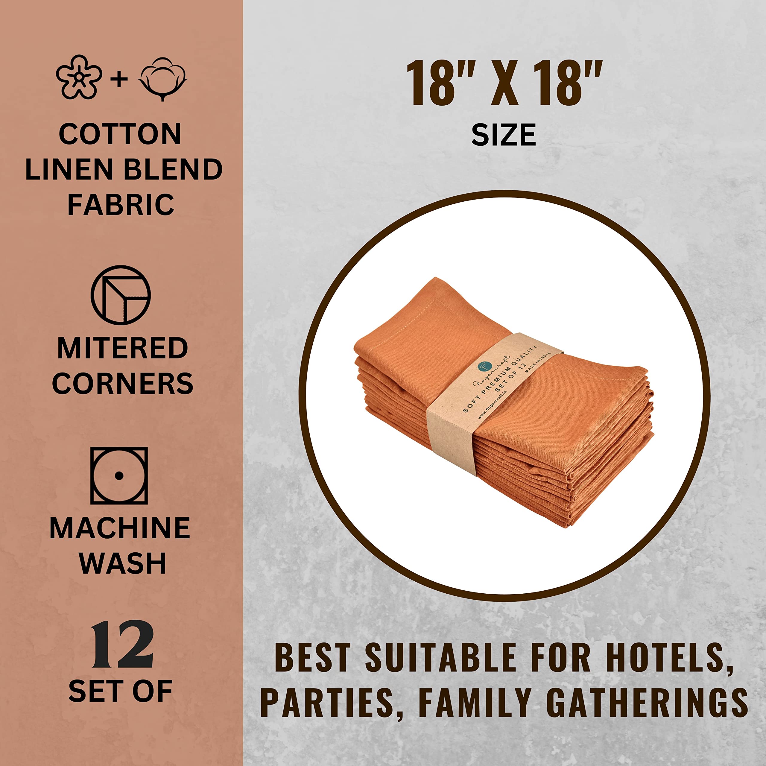 Dinner Cloth Napkins, Cotton Linen Blend Fabric 12 Pack, Premium Quality, Mitered Corners For Every Day Use Napkins Are Pre Shru