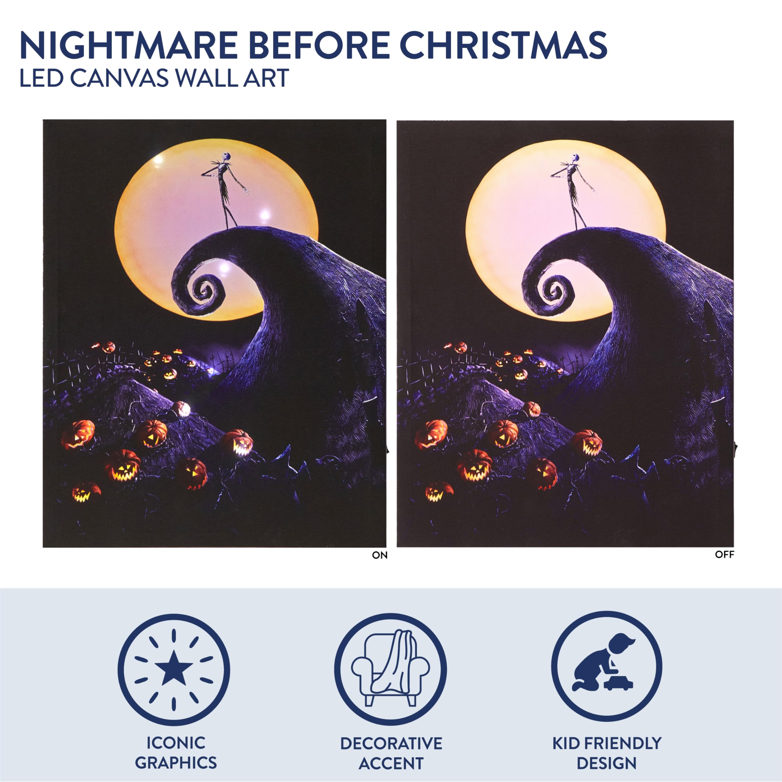 Idea Nuova Nightmare Before Christmas Led Light Up Canvas Wall Art Featuring Jack Skellington, 11'' W X 14'' H