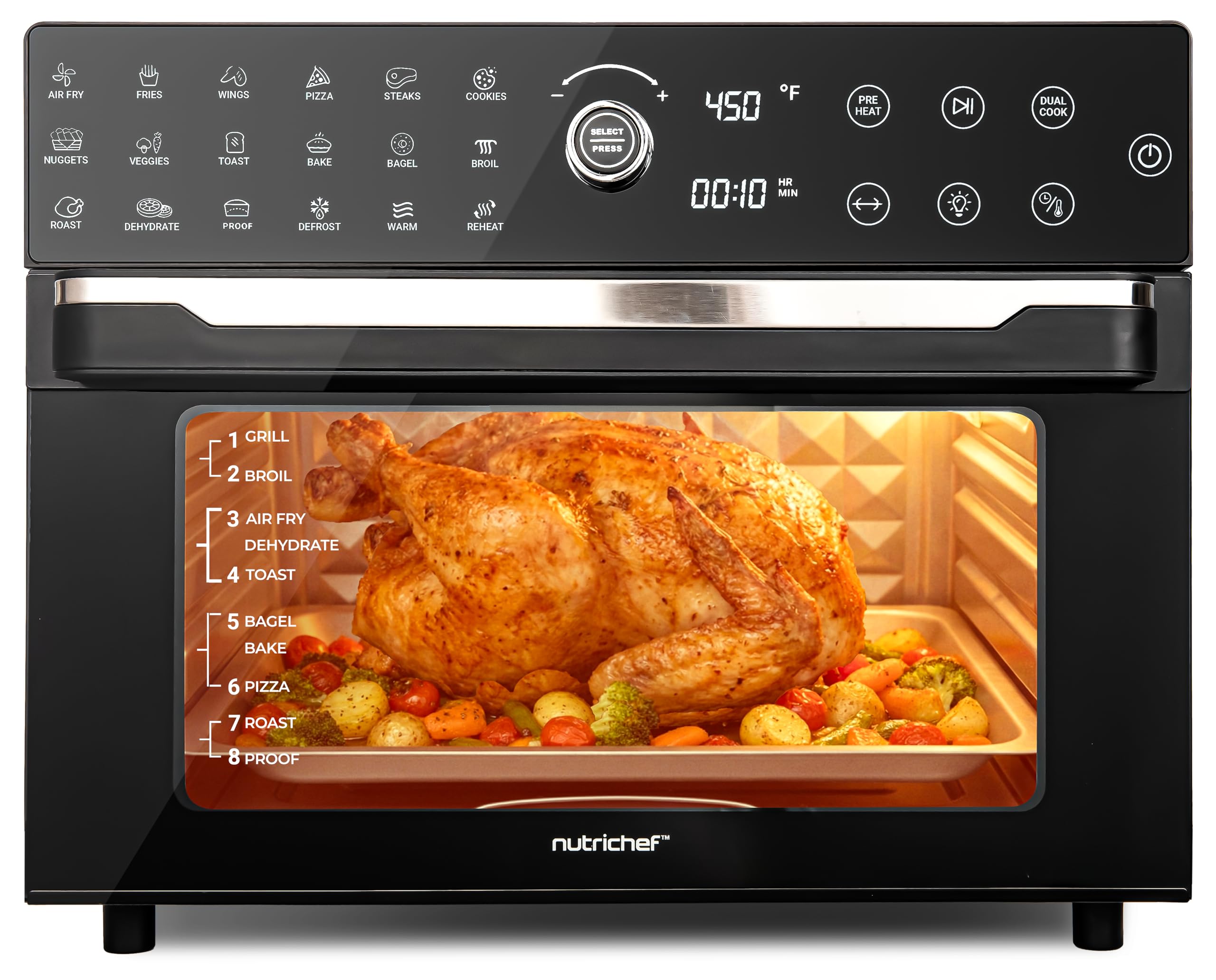 NutriChef 32 Quart Air Fryer & Oven | Digital Airfryer with 20 Presets, Dual Cook, Rotisserie, Bake & More | Multi-Function Conv