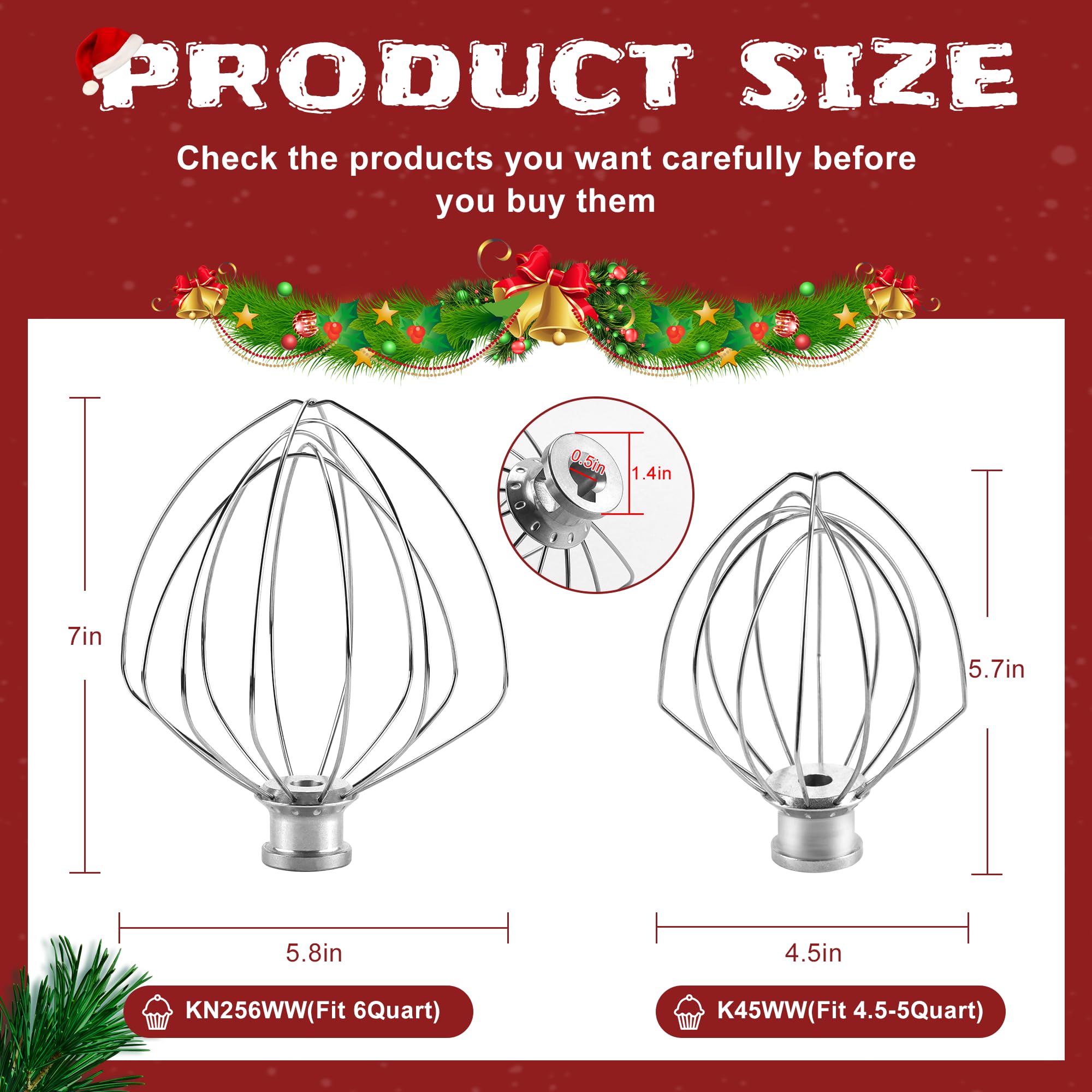 Kitchen Mixers Aid K45WW 6-Wire Whip Whisk Fits For 4.5-5QT Title-Head Stand Mixer K45 KSM90 Stainless Steel Egg Cream Stirrer Cakes Mayonnaise Whisk by MIFLUS