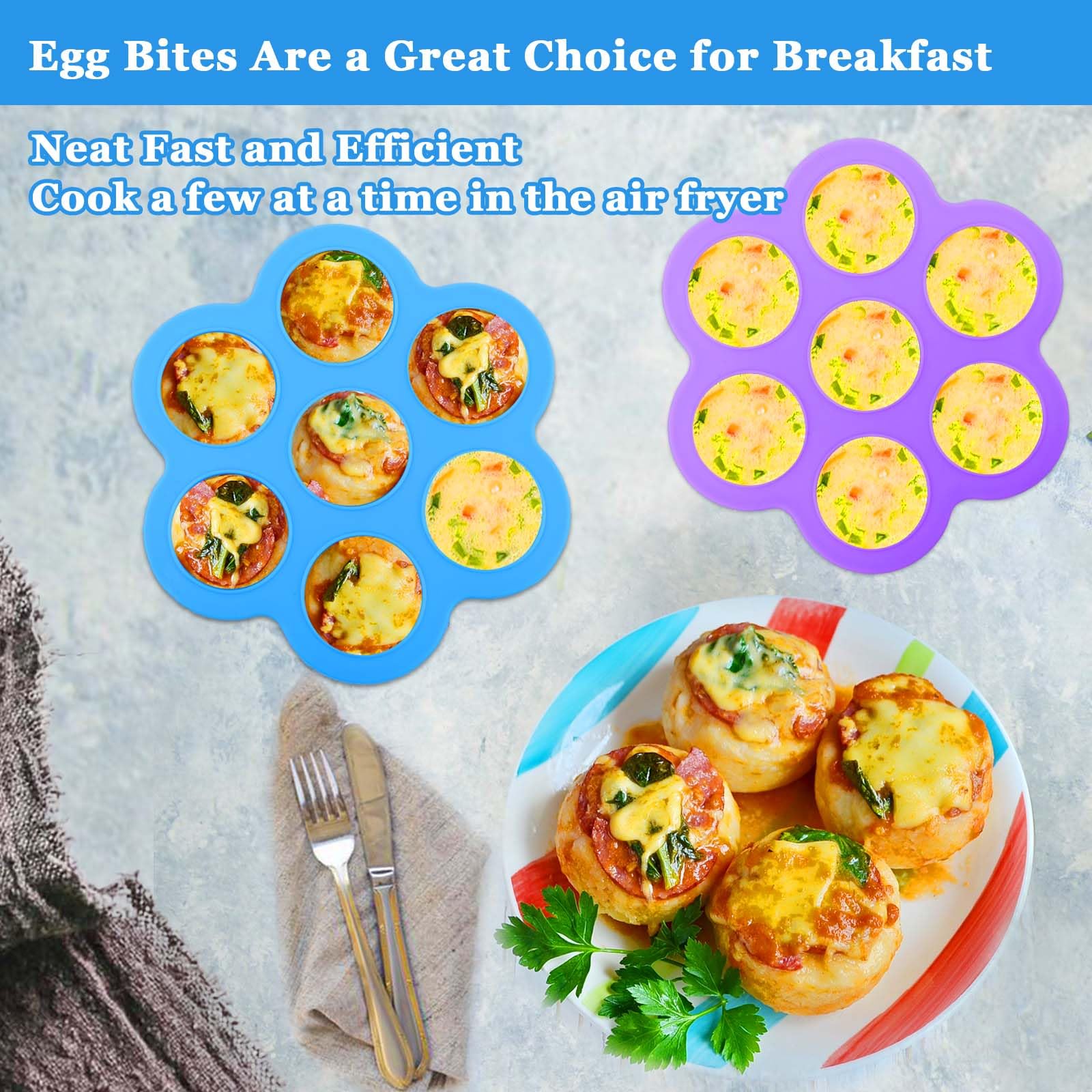Xangnier Silicone Air Fryer Egg Bite Mold,2 Pack Reusable Egg Bites Pan With Lid-Alternative To Sous Vide Egg Bite Maker,Air Fry