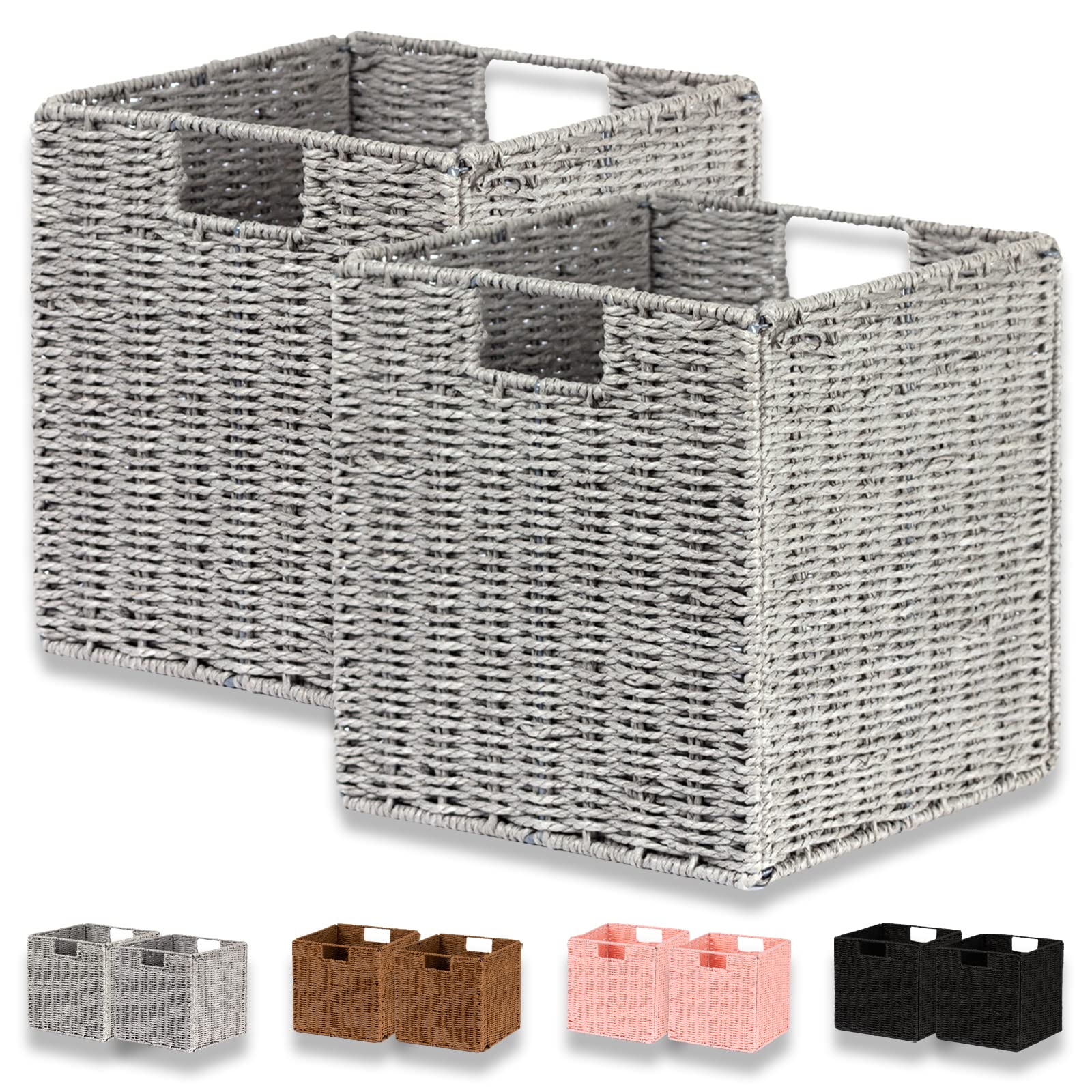 Vagusicc Wicker Baskets, Set Of 2 Hand-Woven Paper Rope Storage Bins, Foldable Storage Cubes, Large Storage Baskets For Gifts Em