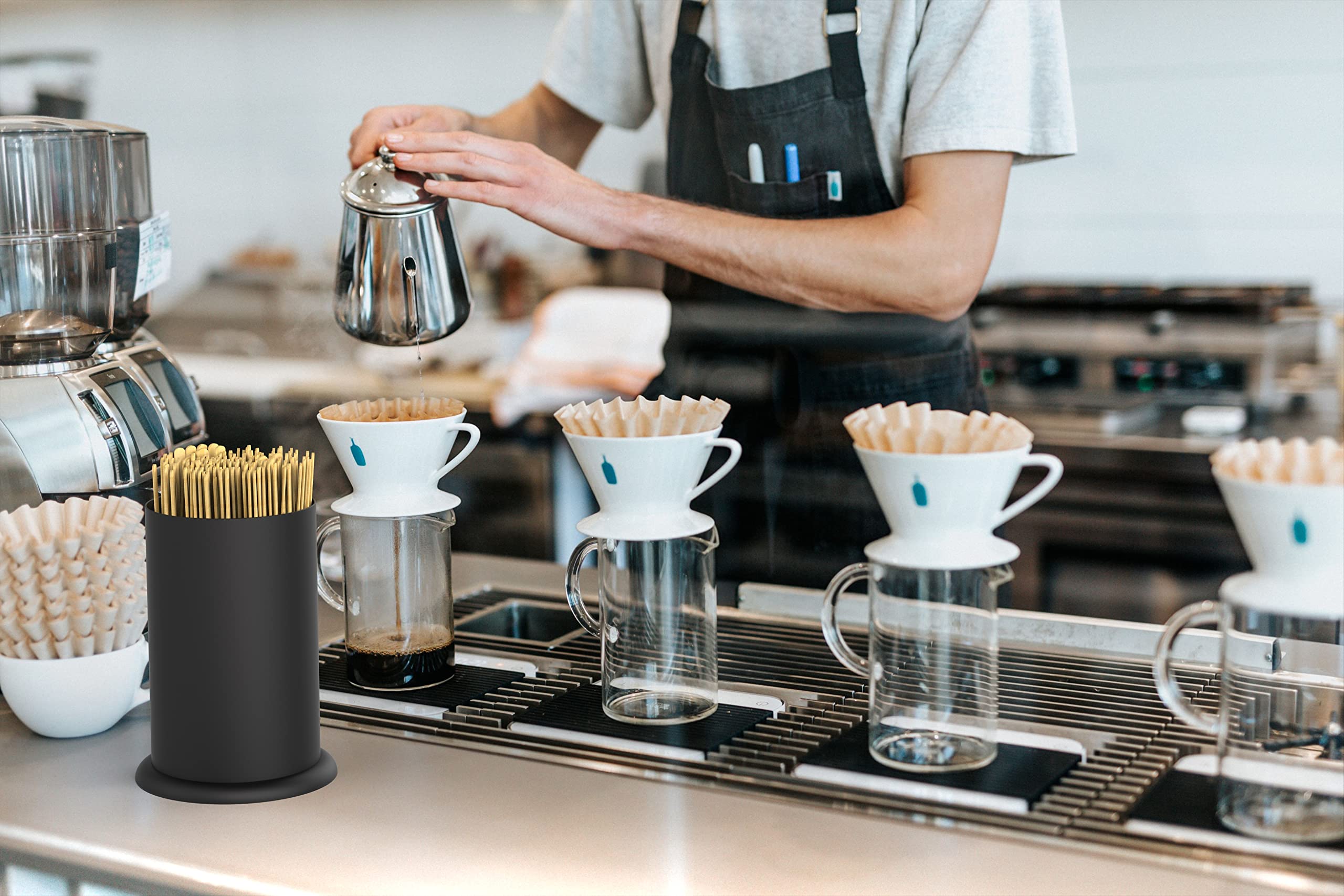 Mylifeunit Straw Holder Dispenser, Stainless Steel Kitchen Utensil Organizer 6.7 '' X 4.9 '', Black