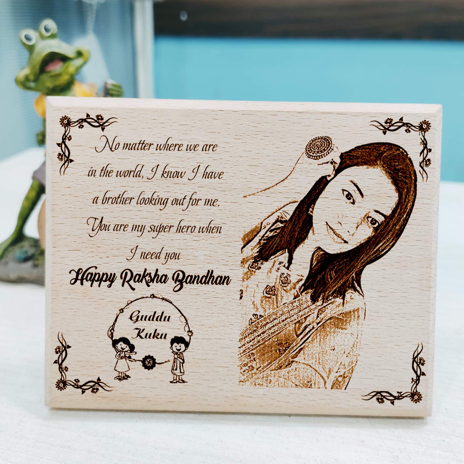 Incredible Gifts India Customized Wooden Plaque - Best Rakhi Gift for Sister (12x9, Wood, Beige)