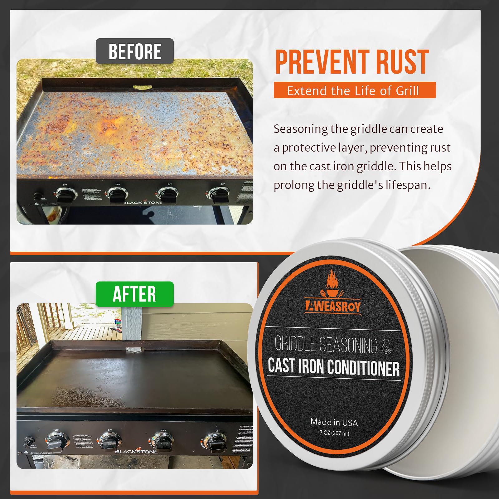 Aweasroy Griddle Seasoning For Blackstone And Cast Iron And Carbon Steel Seasoning, Maintain A Cleaner Non-Stick Skillet, 7 Ounc