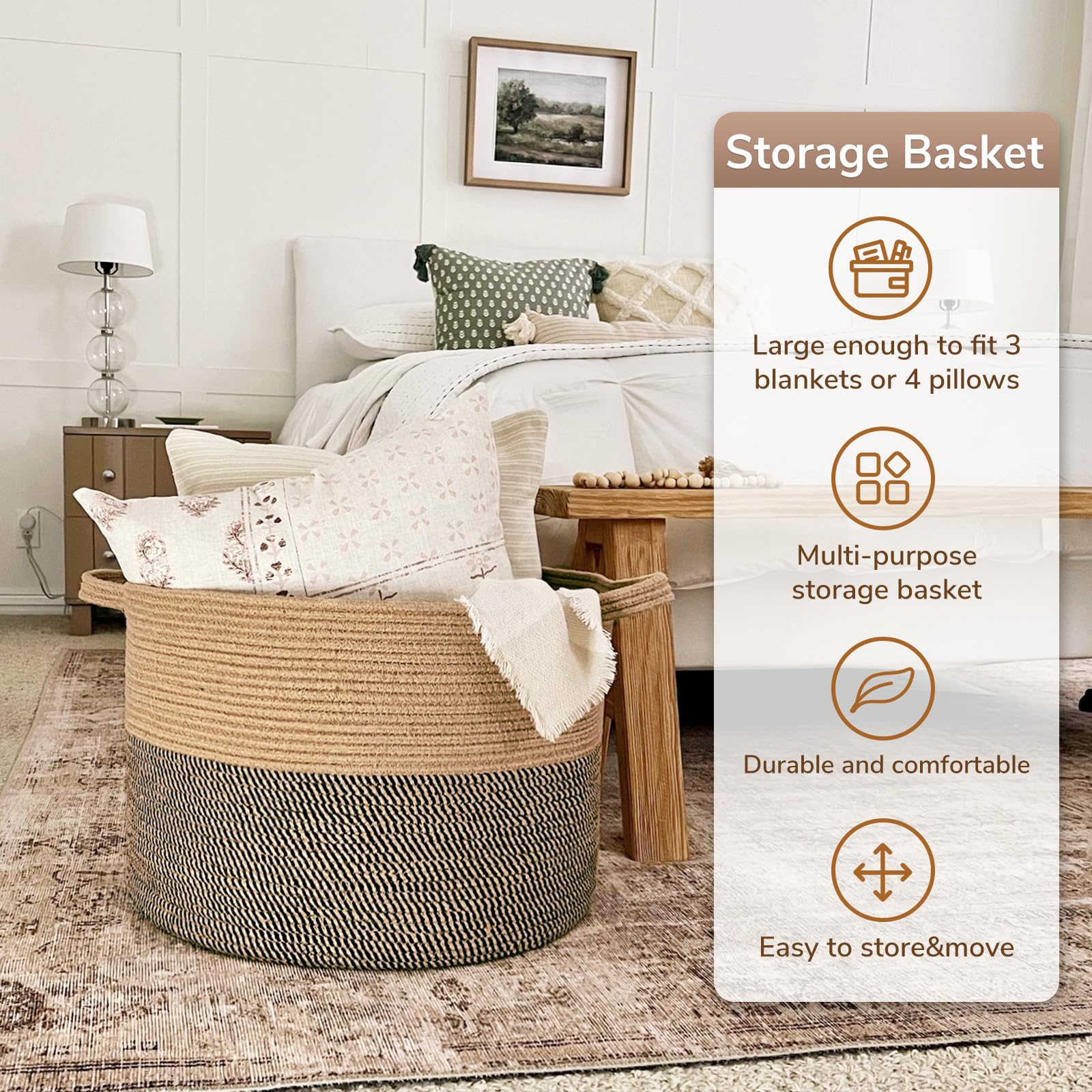 Goodpick Extra Large Wicker Storage Basket, 83L Woven Blanket Storage For Living Room, Round Woven Basket For Clothes, Large Jut