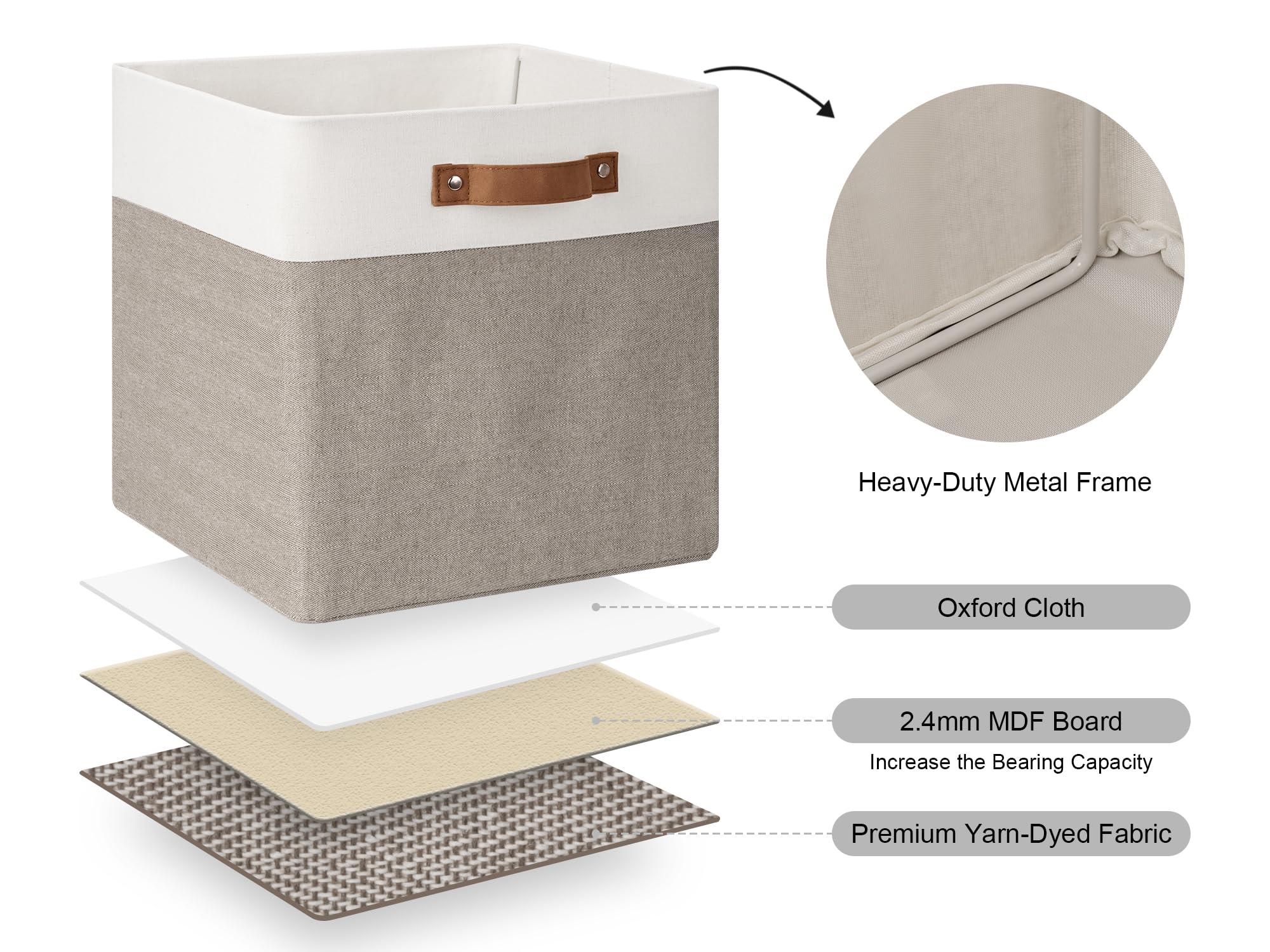 Storageworks 13X13 Storage Cubes, Collapsible Storage Bins Organizer For Closet, Fabric Storage Box With Pu Handles, Brown And W